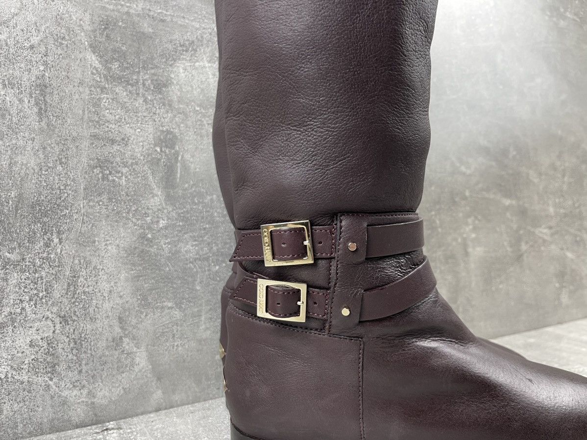 Jimmy Choo Jimmy Choo Belted Hight Shearling Leather Burgundy Boots Size US 7 / IT 37 - 4 Thumbnail