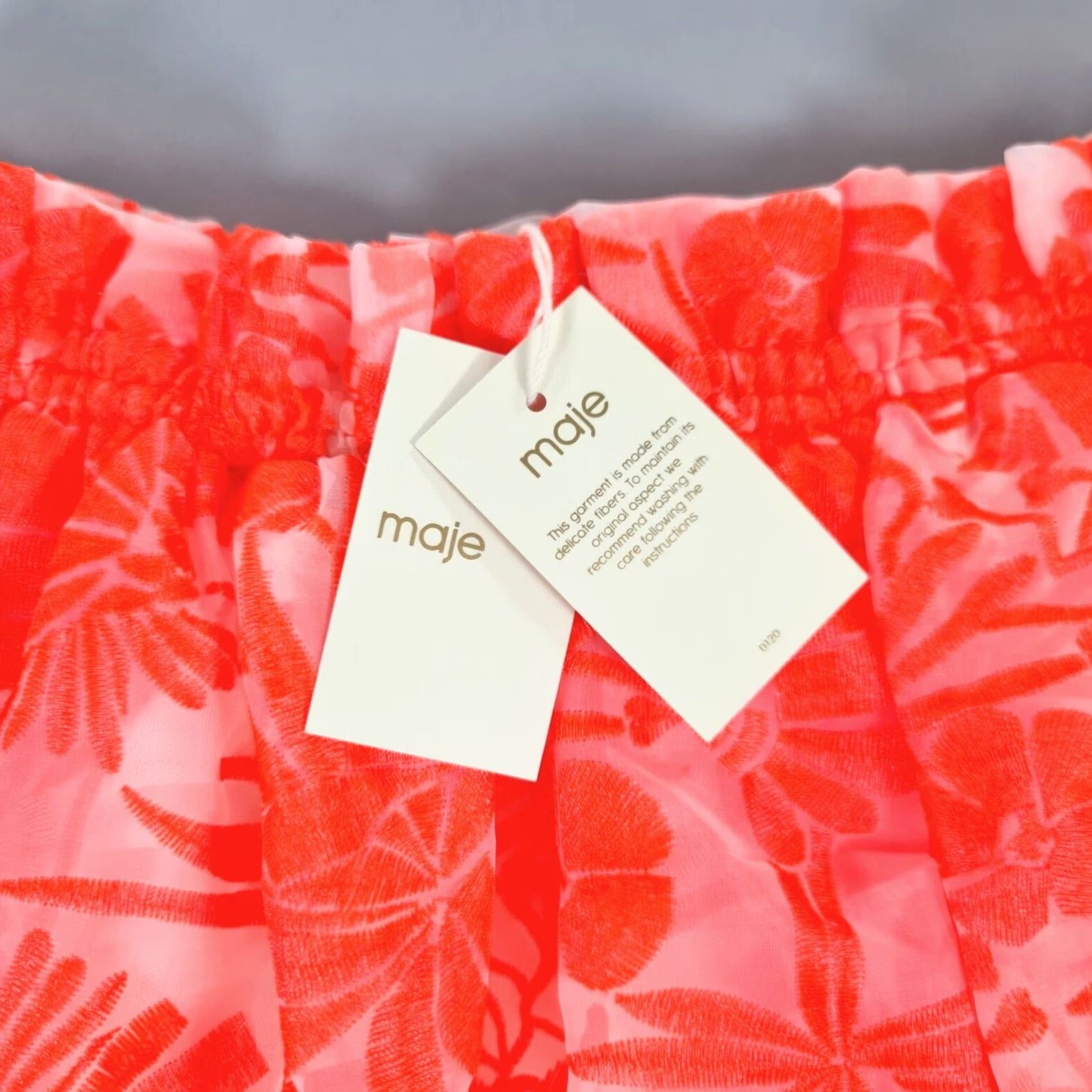 Maje VINTAGE? No — Maje Mini Skirt XS Orange Floral Pleated Elastic Waist Short Women Skirt Size 26" / US 2 / IT 38 - 2 Thumbnail