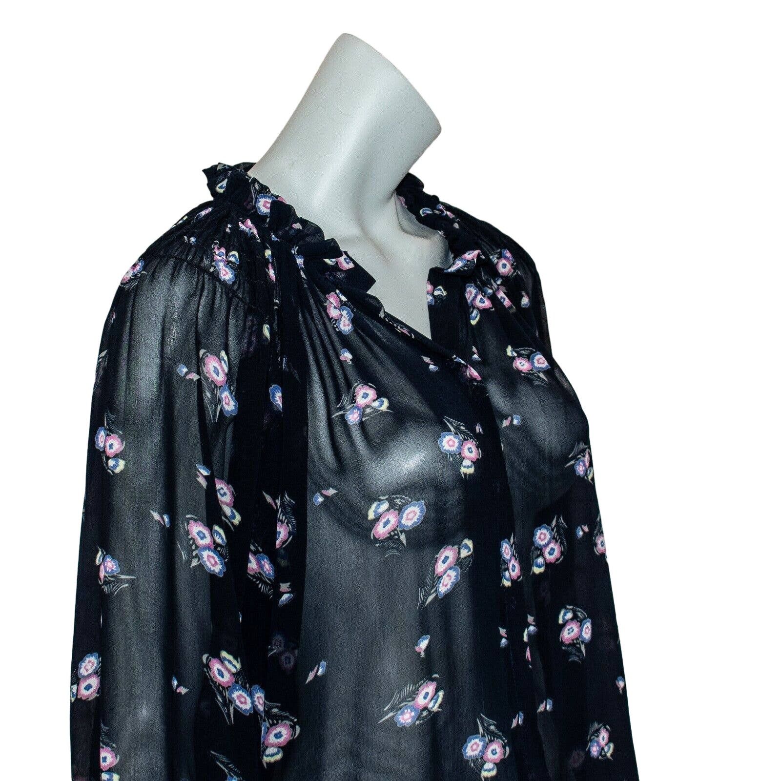 Isabel Marant Etoile ISABEL MARANT Etoile 100% Silk Sheer Blouse Blue Floral Size XXL / US 16-18 / IT 52-54 - 9 Thumbnail