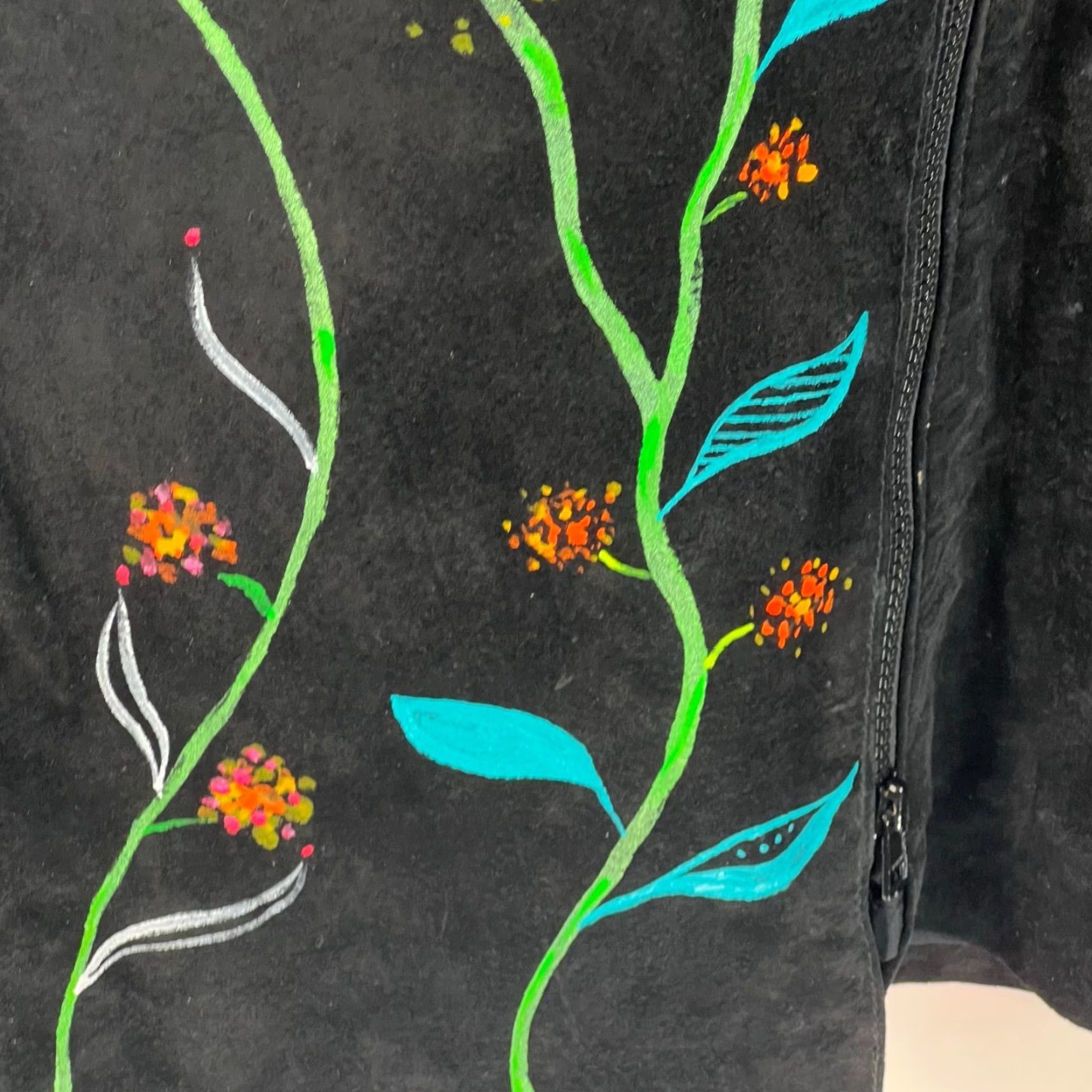 Vintage Cedars Leather Skirt - Maxi - Hand Painted Floral - Black - Size 8 - Lined - Dry Clean Only - Women’s Size 30" / US 8 / IT 44 - 5 Thumbnail