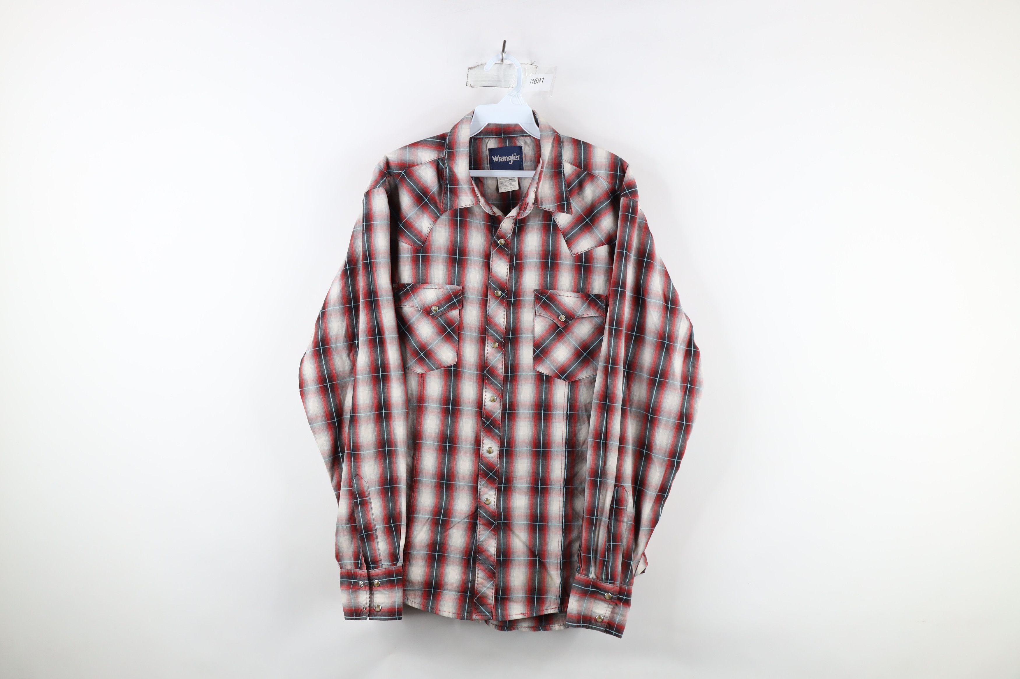 Vintage × Wrangler Vintage 90s Wrangler Snap Button Collared Shirt Plaid Size US L / EU 52-54 / 3 - 1 Thumbnail