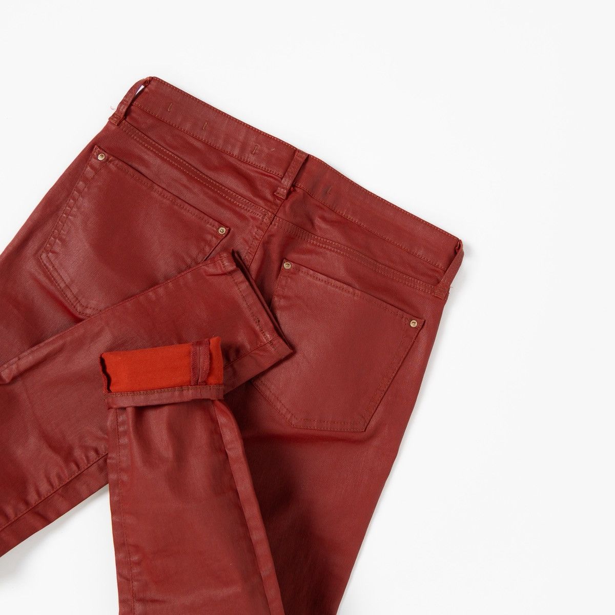 Zara Zara Red Coated Slim Fit Pants Faux Leather Skinny Trousers Size 27" / US 4 / IT 40 - 4 Thumbnail