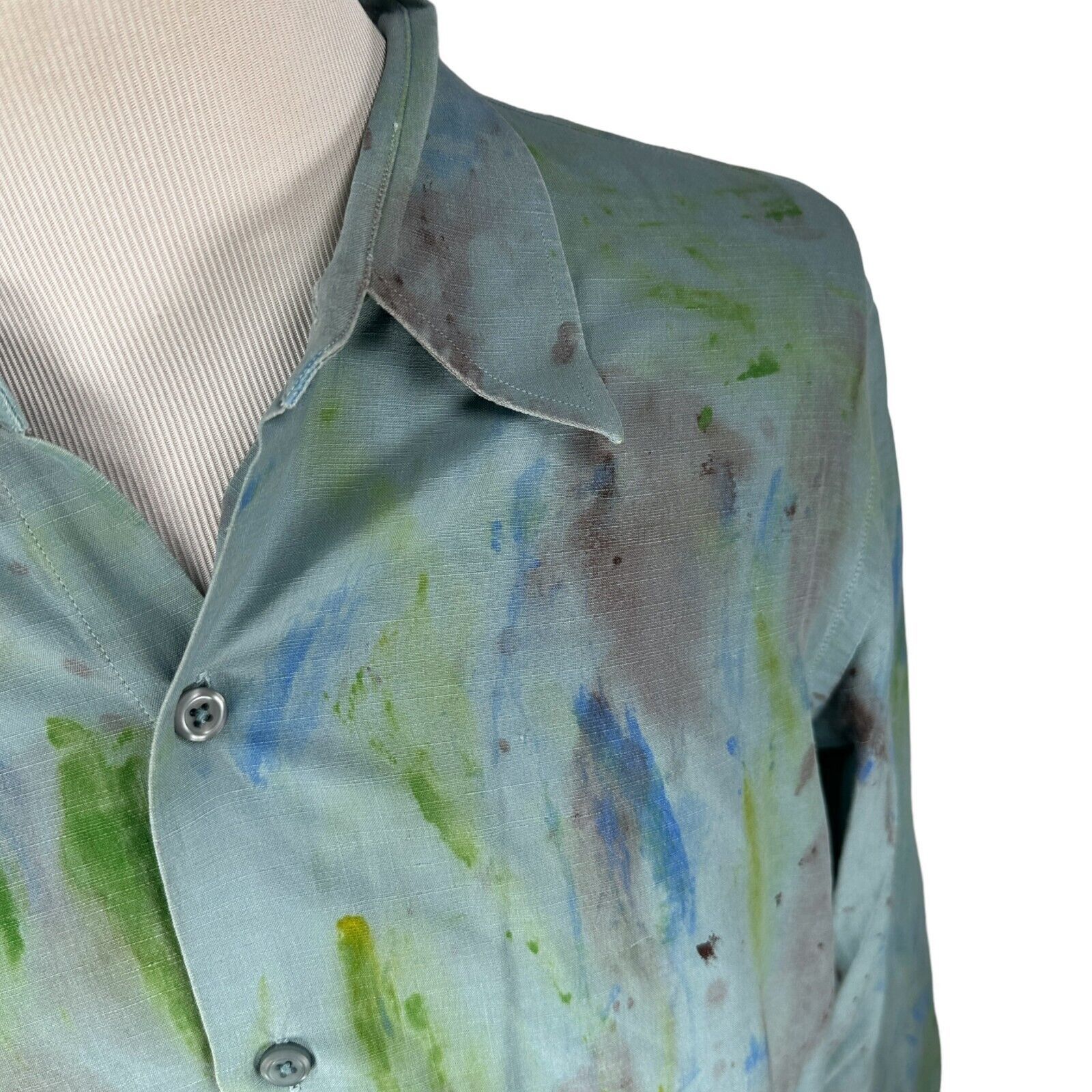 The Unbranded Brand Tulliano Paint Splatter Shirt Mens Large Silk Button Up Size US L / EU 52-54 / 3 - 2 Thumbnail