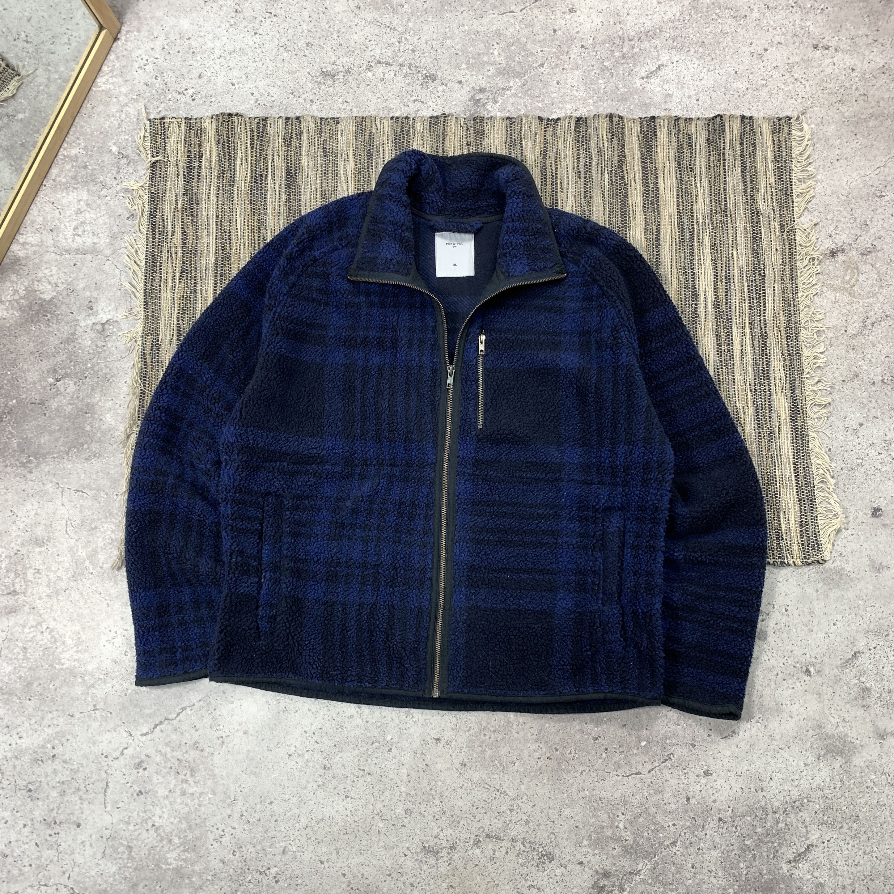 Percival Percival Teddy Fleece Plaid Checkered Blue Jacket Size US XL / EU 56 / 4 - 1 Thumbnail