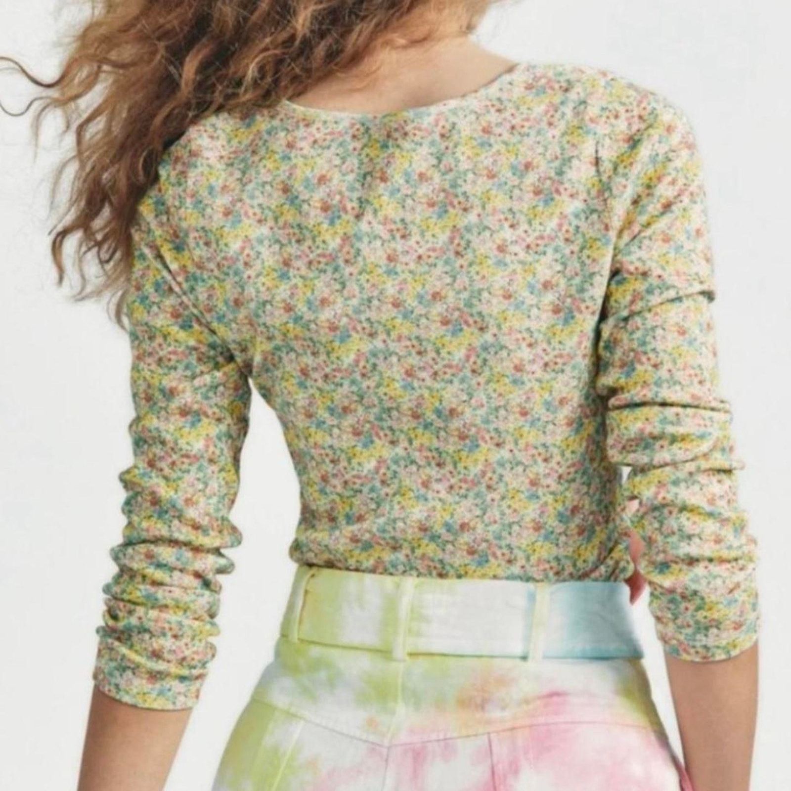 LoveShackFancy LoveShackFancy Anaya Long Sleeve Floral print Henley Top XS Size XS / US 0-2 / IT 36-38 - 6 Thumbnail