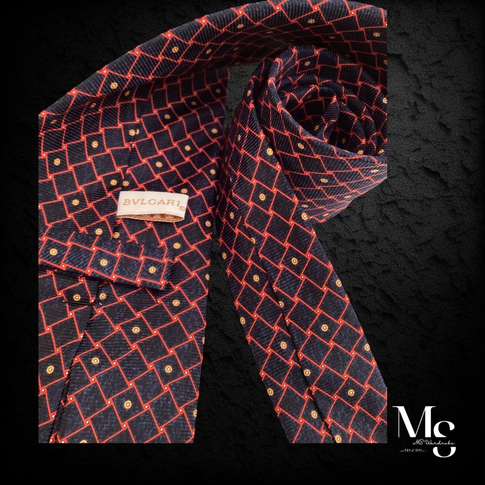 Bvlgari BVLGARI SEVENFOLD Navy Red Geometric Silk Tie Made In Italy Size ONE SIZE - 3 Thumbnail