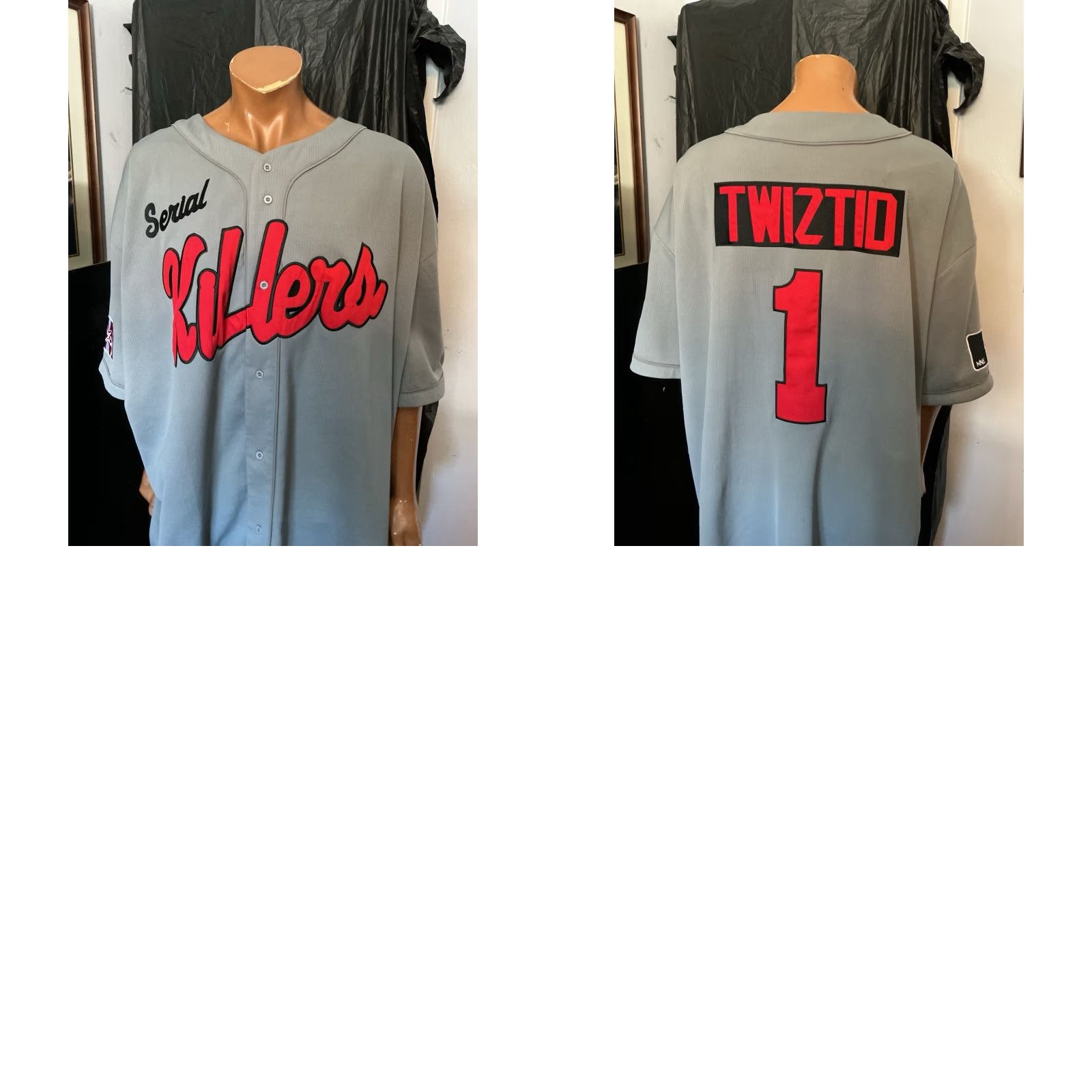 Vintage Twiztid MNE Serial Killers Embroidered S/S Gray Baseball Jersey Mens 5XL Size US XXL / EU 58 / 5 - 9 Thumbnail