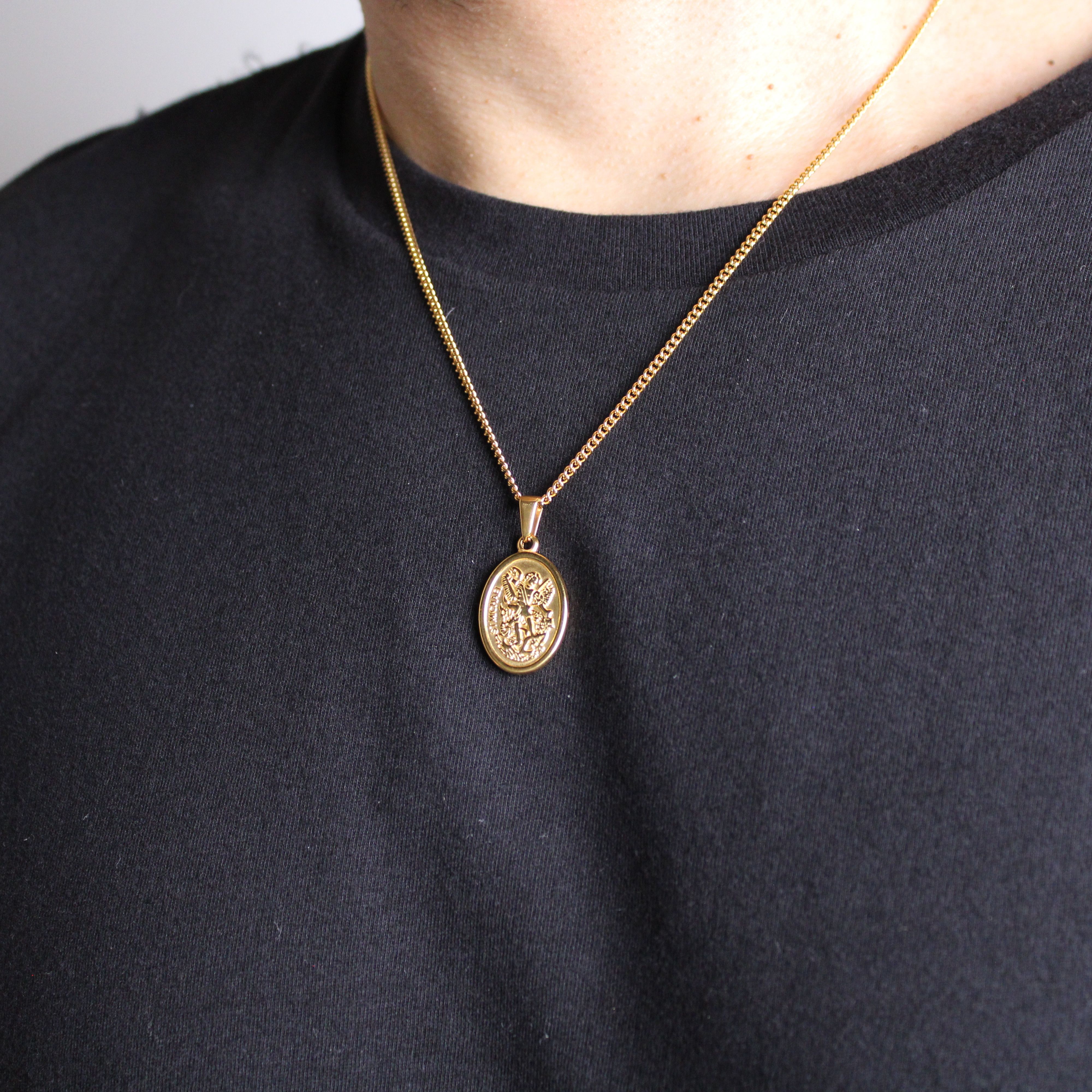 Jewelry Gold Saint Michael Pendant Chain Necklace Size ONE SIZE - 3 Thumbnail