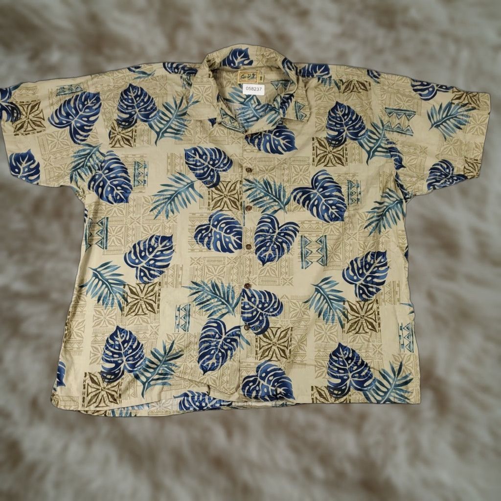 Vintage Eddie D Shirt Mens Size 3XB Beige Blue Camp Collar Hawaiian Button Up Size US XXL / EU 58 / 5 - 1 Thumbnail