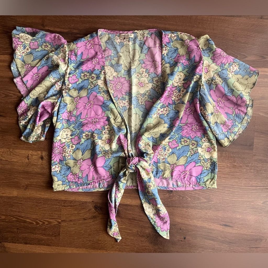 Other Floral Tie Front Wrap Short Sleeve Wrap/Blouse/Kimono Size XL / US 12-14 / IT 48-50 - 1 Thumbnail