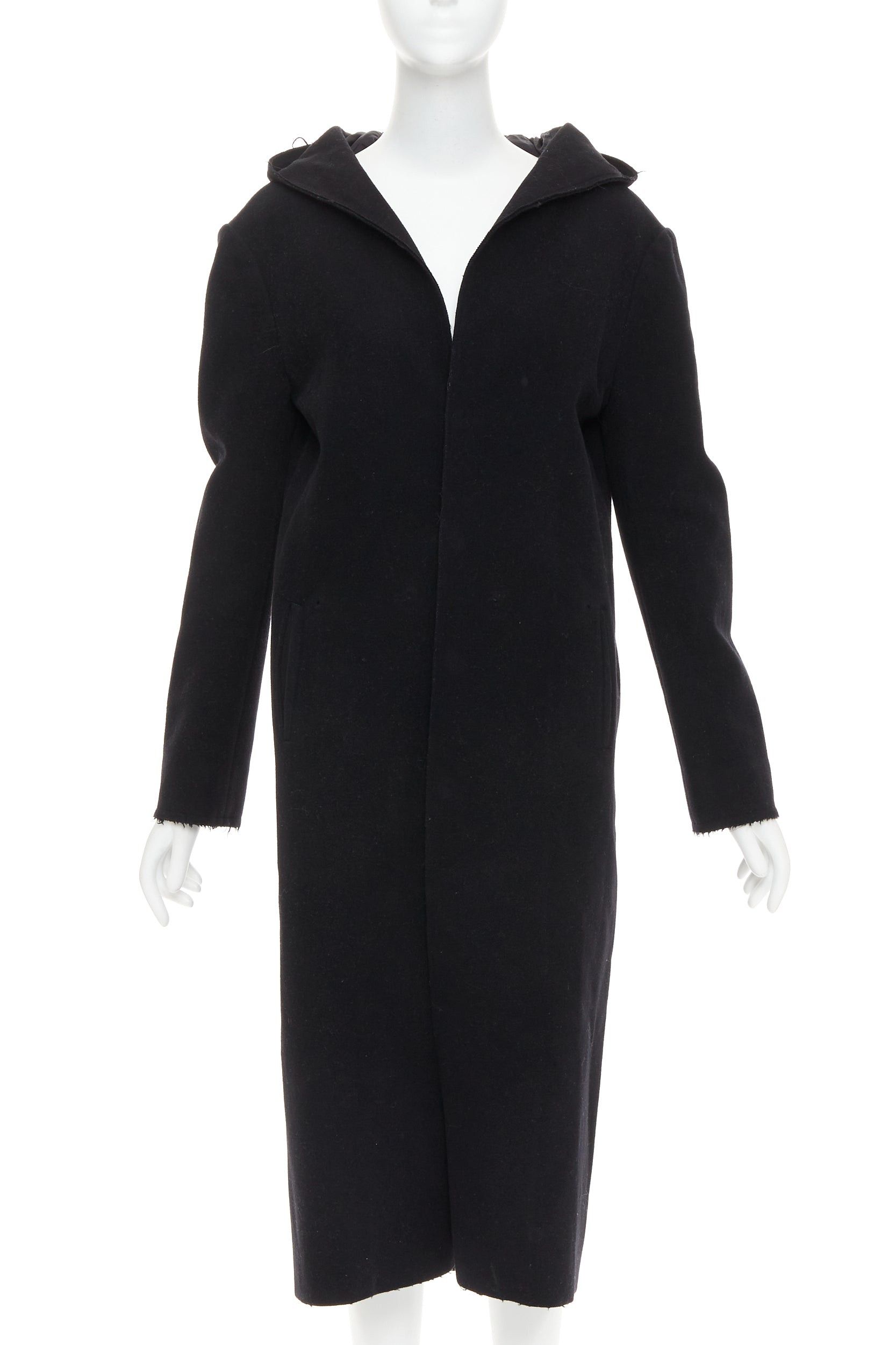 Yohji Yamamoto YOHJI YAMAMOTO black wool cotton linen hooded long coat JP1 S Size S / US 4 / IT 40 - 1 Thumbnail