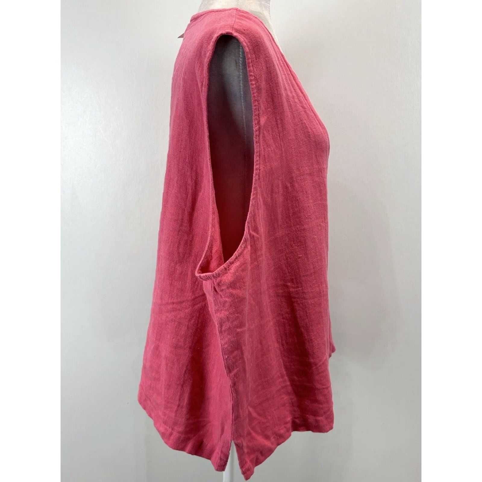Vintage Kiko Women Tank Top Sz 3X Plus Pink Linen Sleeveless V-Neck Button Front Casual Lagenlook Summer Spring Size XXL / US 16-18 / IT 52-54 - 4 Thumbnail