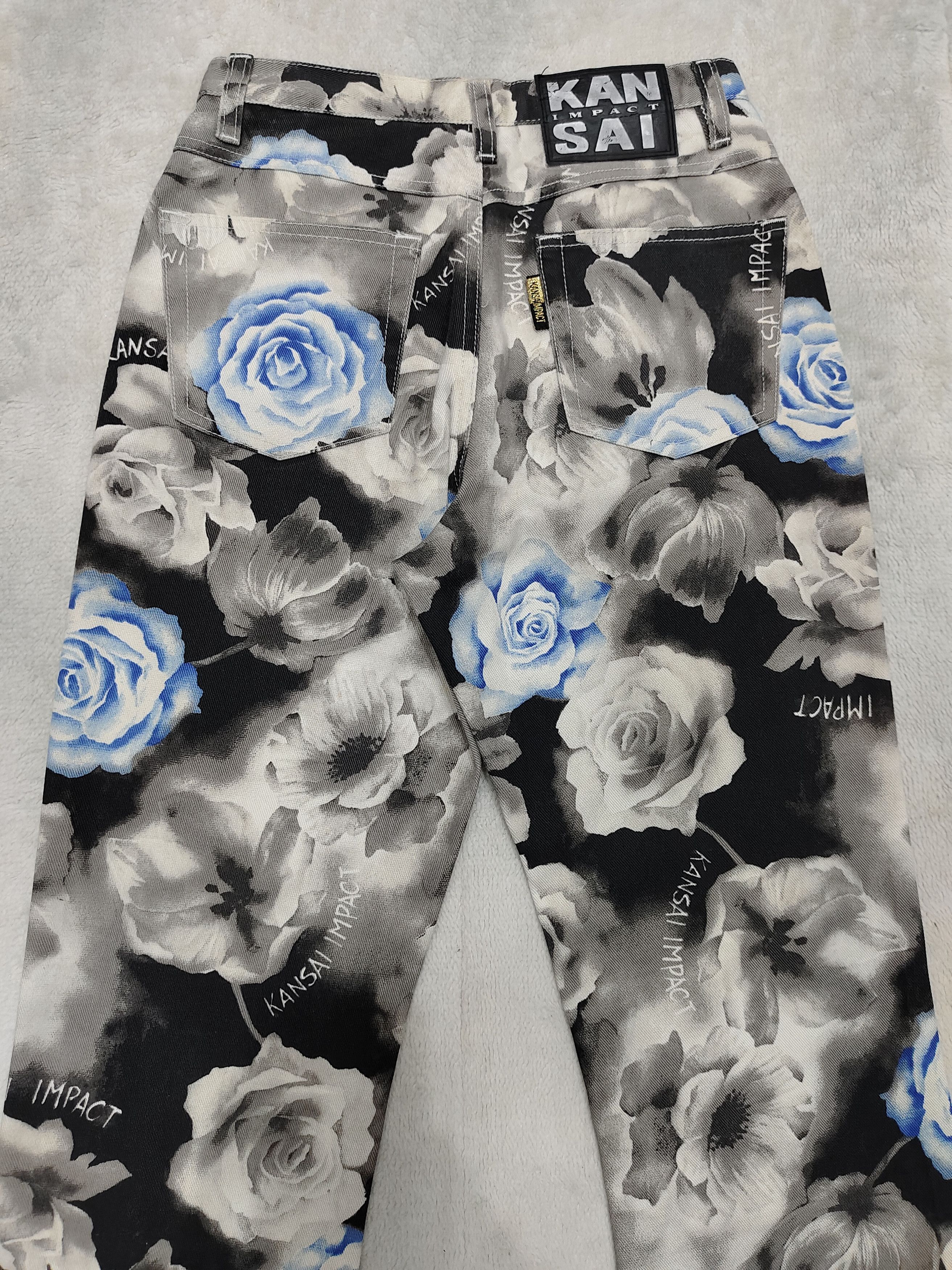 Kansai Yamamoto 90s Kansai Archive Monochrome Gothic Roses Art Graphic Jeans Size 27" / US 4 / IT 40 - 4 Thumbnail