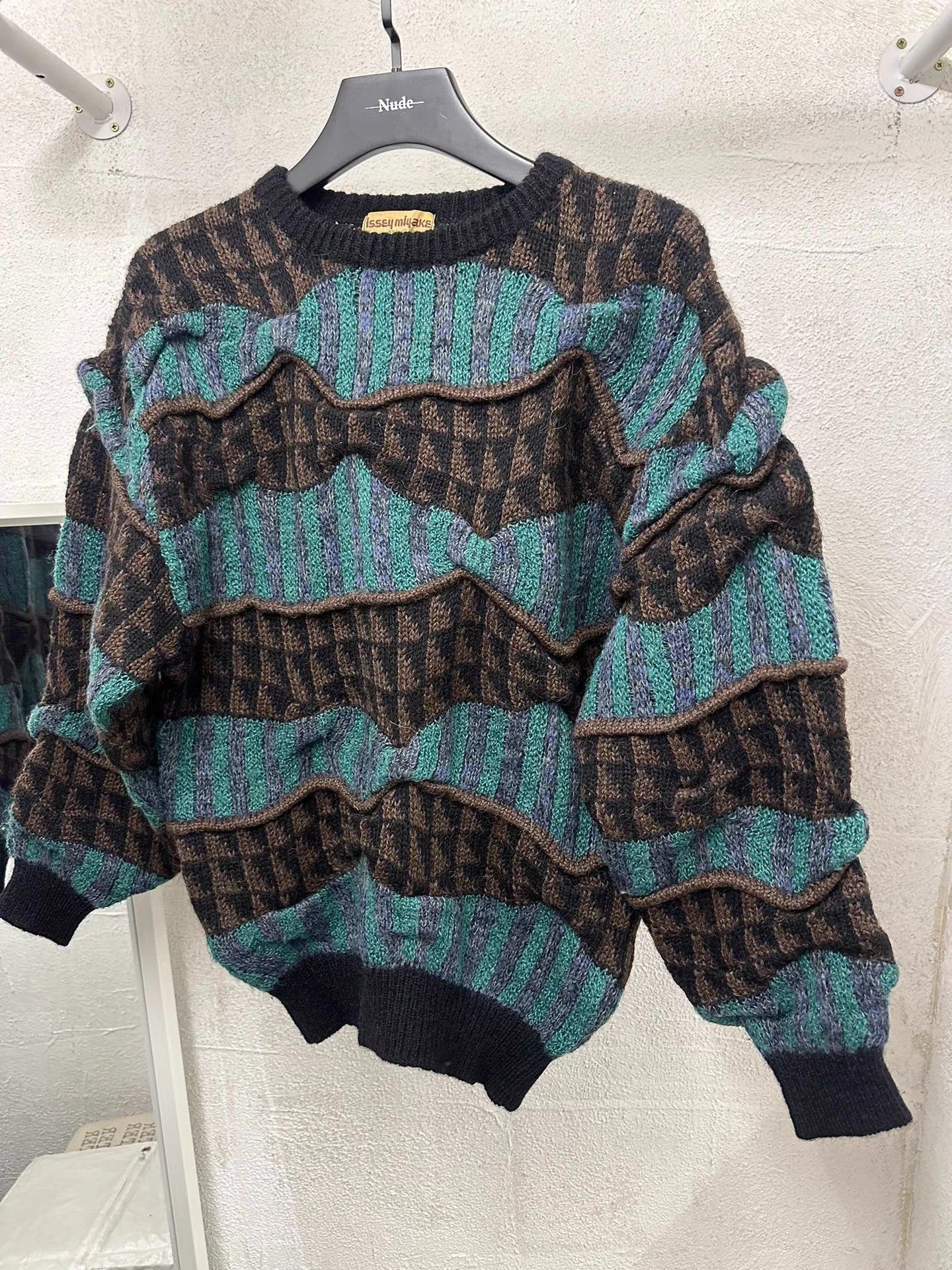 Issey Miyake Blue Patterned Knit Sweater Size L Size US L / EU 52-54 / 3 - 2 Thumbnail