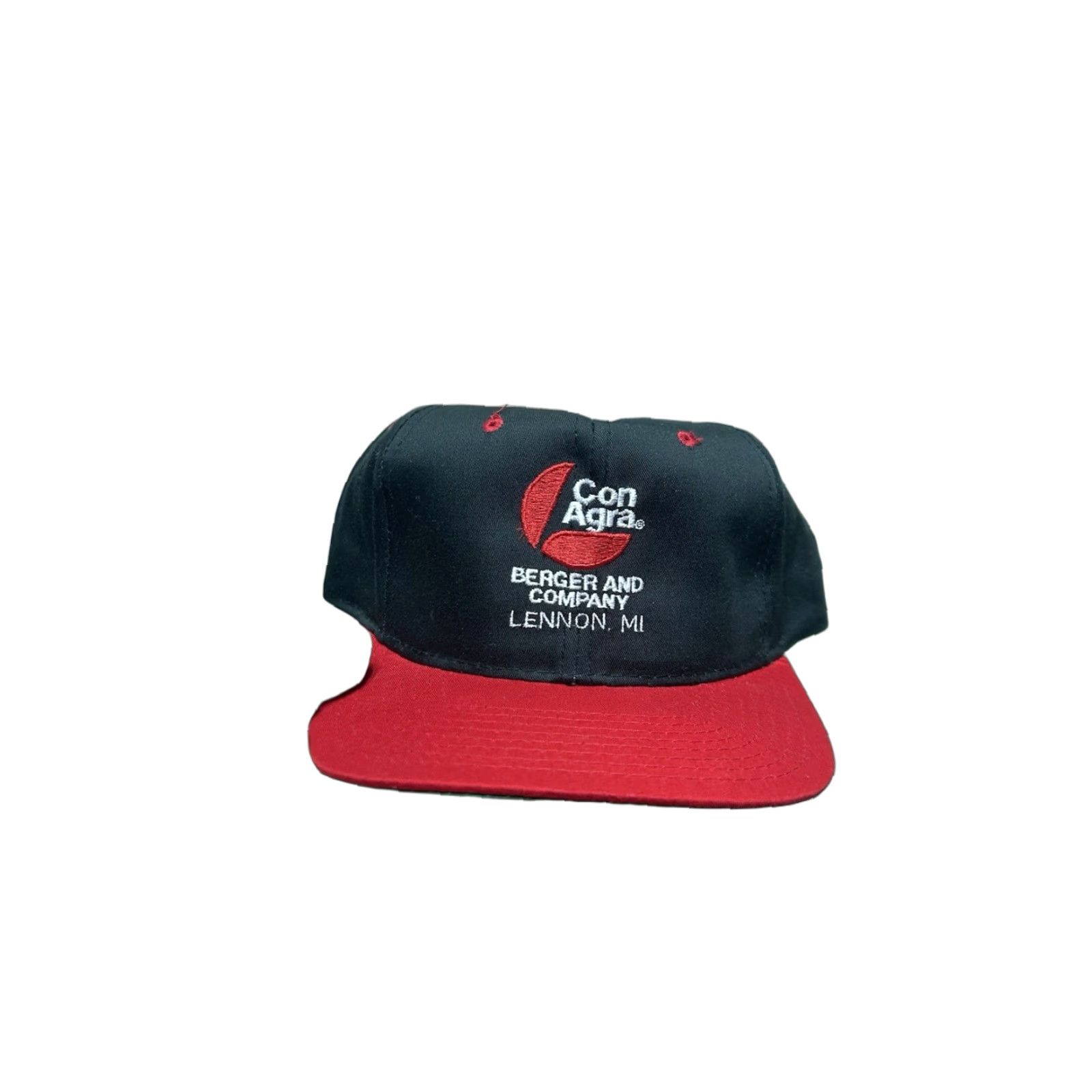 Vintage VINTAGE 80s 90s Snapback hat cap Con Agra Berger company Michigan Black red Yupoong Adjustable Snapback Men 90s Theme Mens Size ONE SIZE - 1 Thumbnail