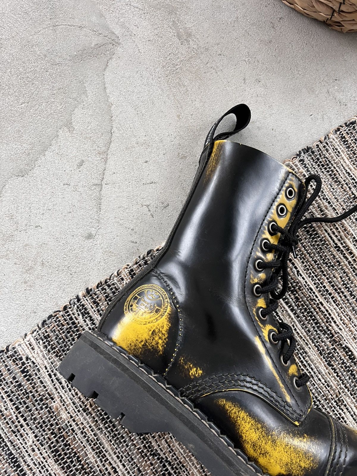 New Rock Vintage Hype Busta Grip Steel Toe Black Yellow High Boots Size US 6 / IT 36 - 4 Thumbnail