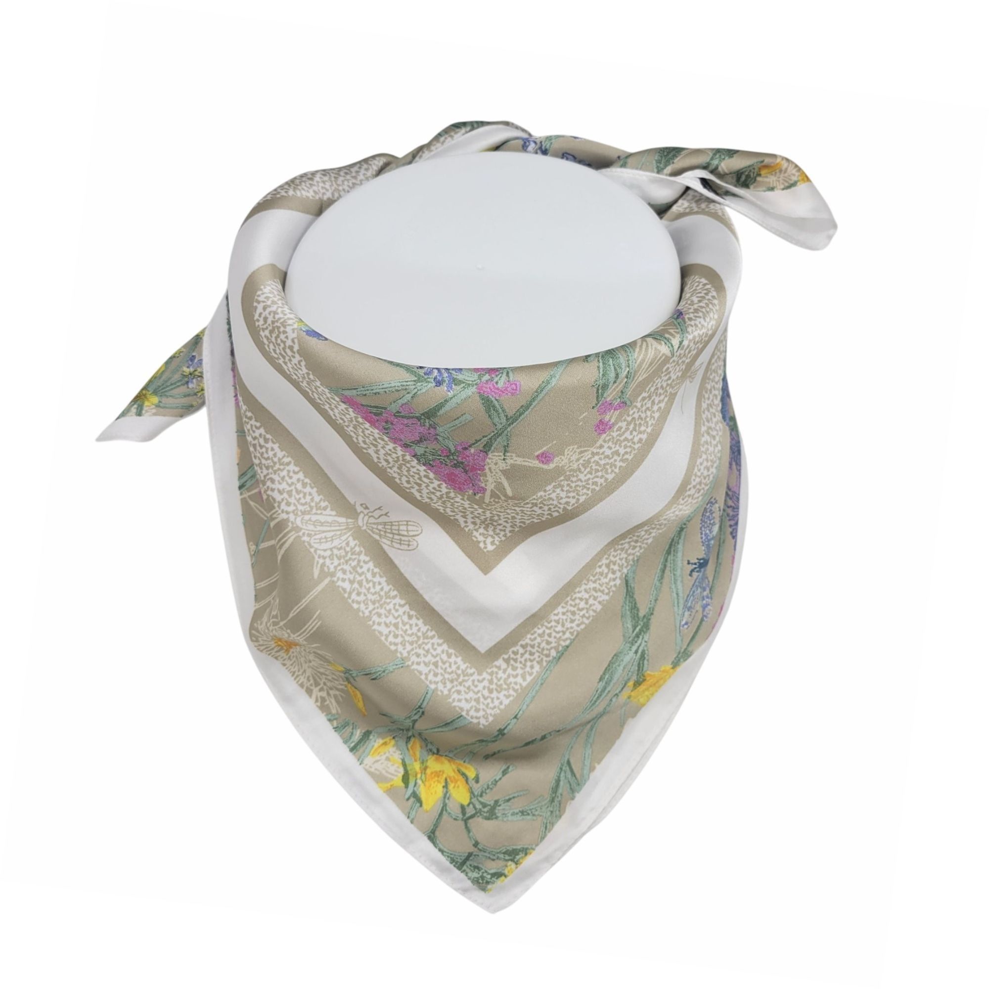 Other ⭐Elegant Silky Square Scarf Beige Gray Botanical Wildflower Size ONE SIZE - 3 Thumbnail