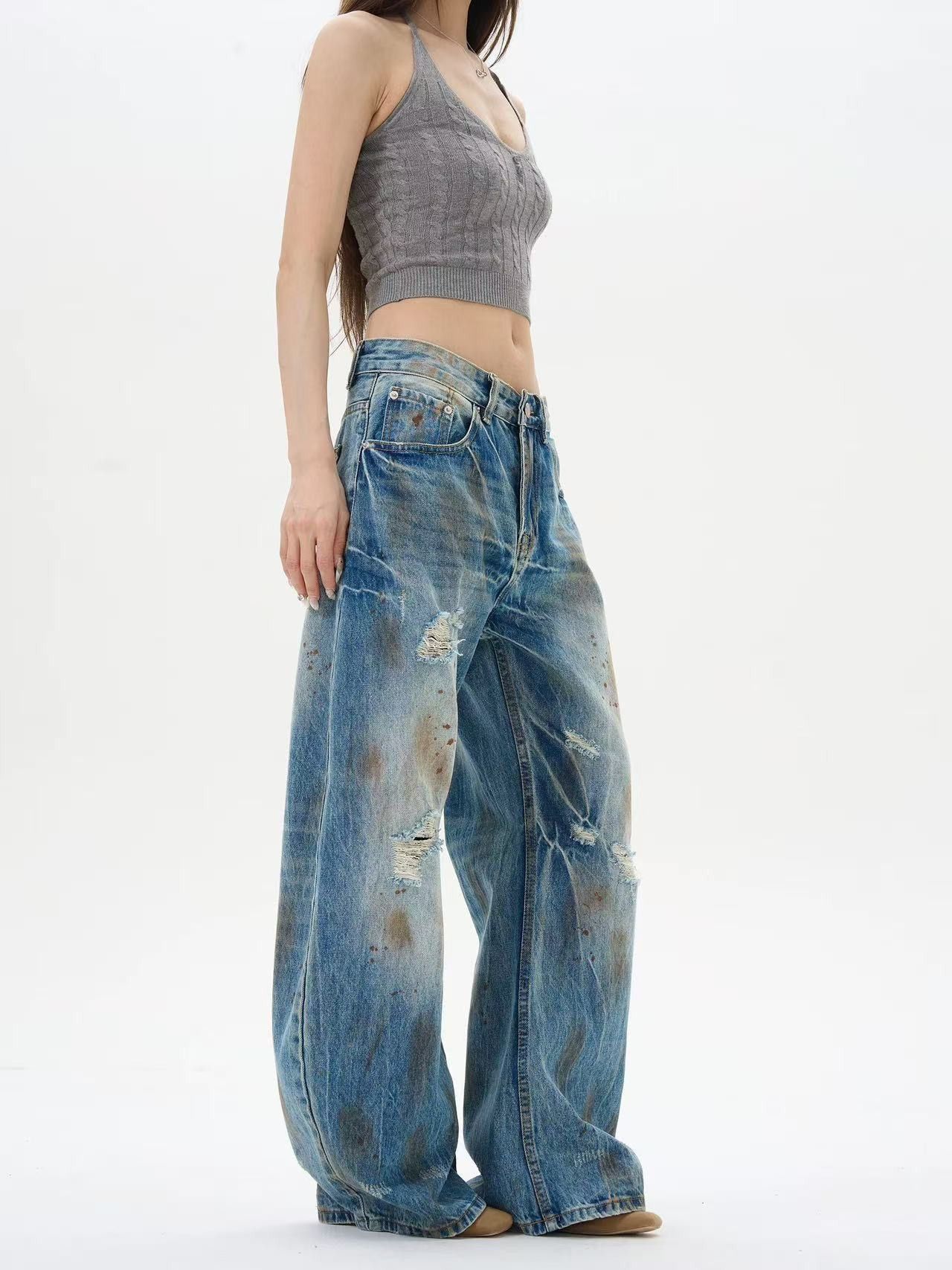 Vintage Men's vintage washed distressed scimitar dirty ripped jeans Size US 32 / EU 48 - 4 Thumbnail