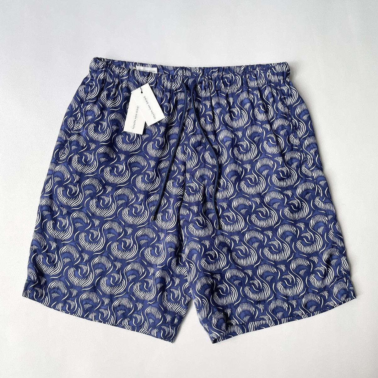 image of Dries Van Noten ‘Illusion Wave’ Patterned Satin Shorts, Men's (Size 32)