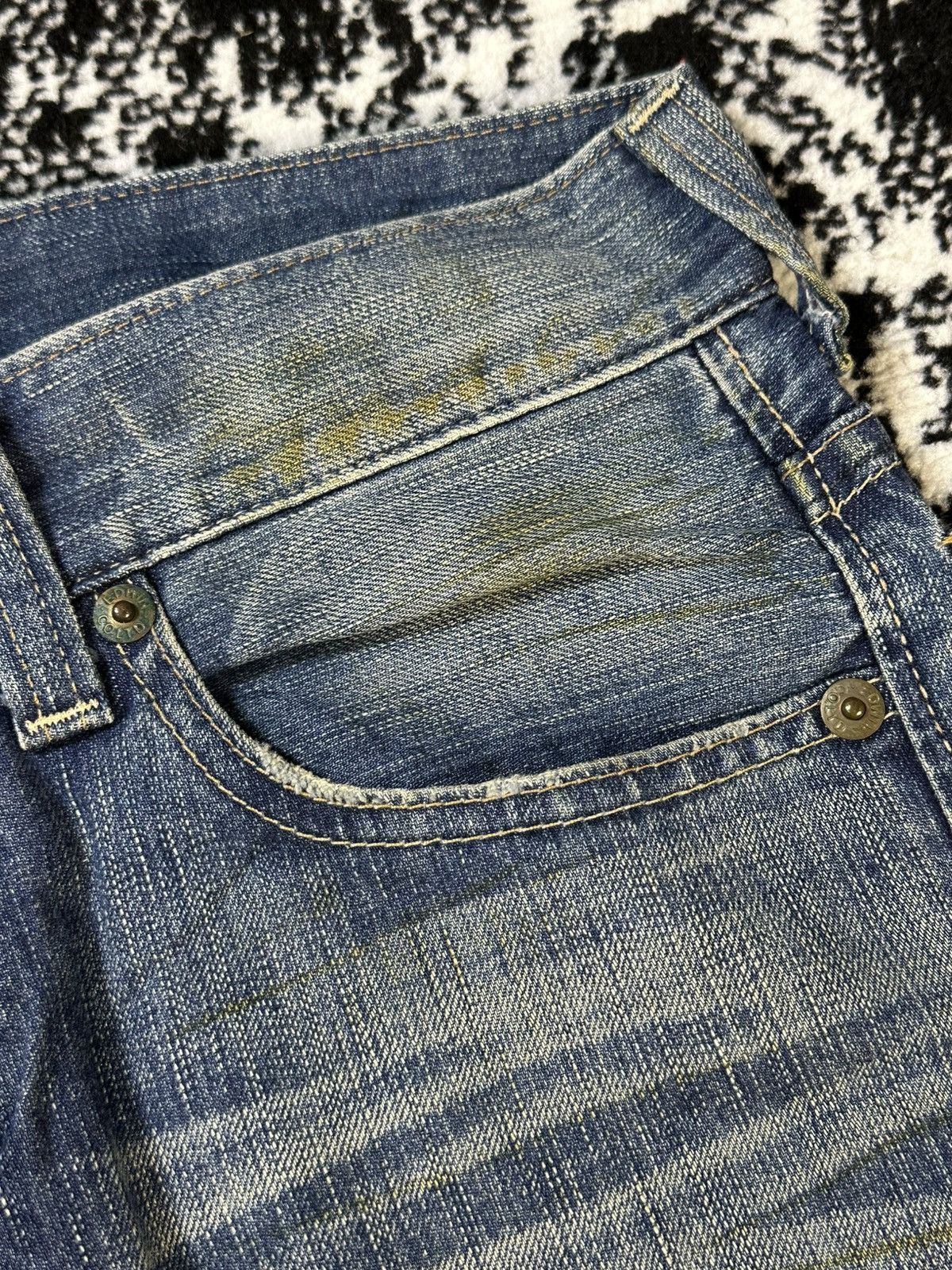 If Six Was Nine 2000s Flare Edwin 503 Blue Trip Distressed Denim Size US 30 / EU 46 - 6 Thumbnail