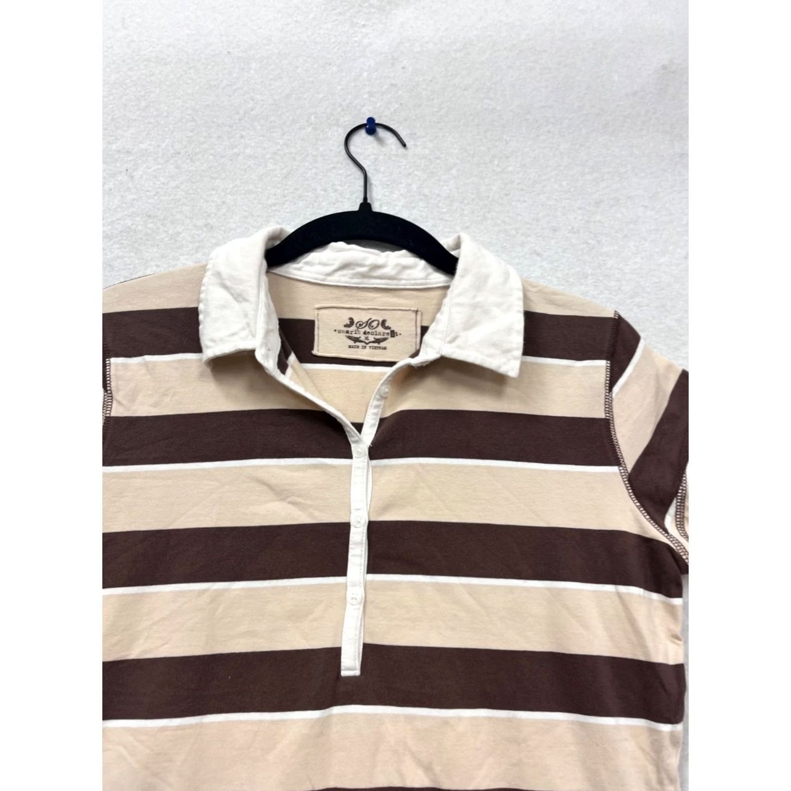 Vintage Wear It Declare It Striped Polo Shirt Womens Regular Brown & White Short Sleeve X Size Size XL / US 12-14 / IT 48-50 - 5 Thumbnail