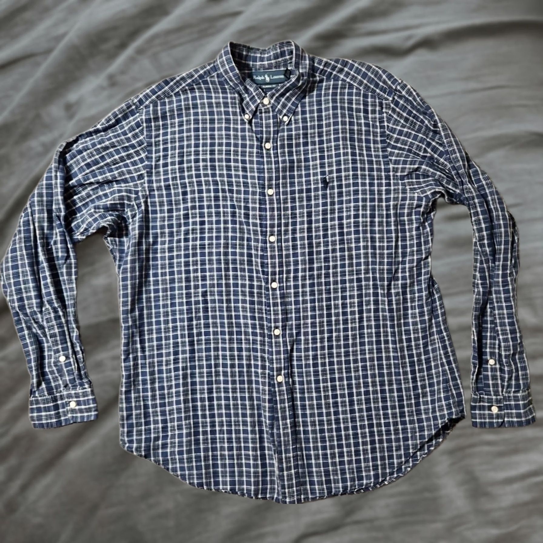 Polo Ralph Lauren Polo Ralph Lauren Blue Cotton Linen Blend Classic Fit Logo L/S Shirt Sz XL Mens Size US XL / EU 56 / 4 - 1 Thumbnail