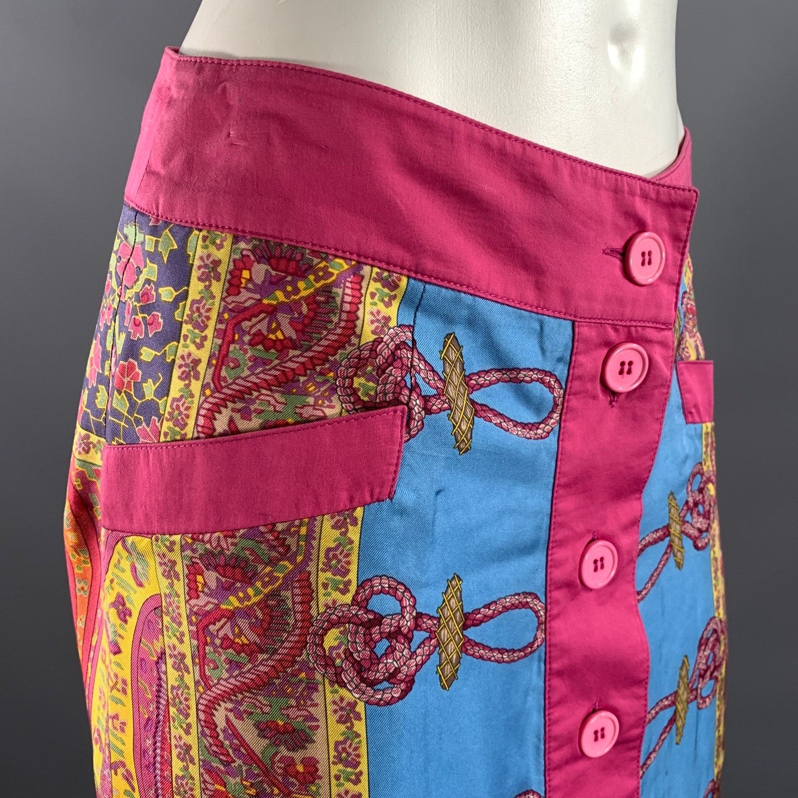 Etro ETRO Size 6 Pink Blue Silk Cotton Paisley Knee-Length Skirt Size 28" / US 6 / IT 42 - 3 Thumbnail