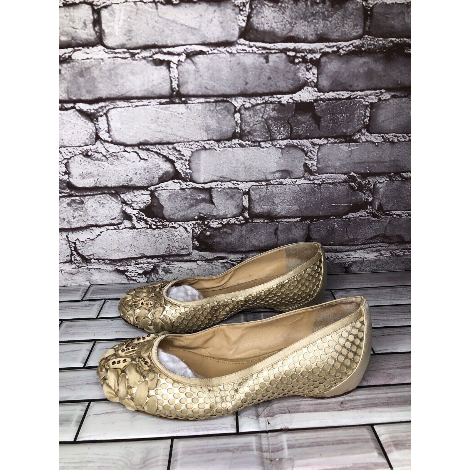 Other Rodo Beige Gold Silk Gem Rhinestone Low Pump Ballet Flats Wo Size US 7.5 / IT 37.5 - 1 Thumbnail