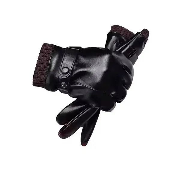 Japanese Brand Chiaki x Kino Men Gloves Black Pu Leather Winter Mittens Size ONE SIZE - 4 Thumbnail