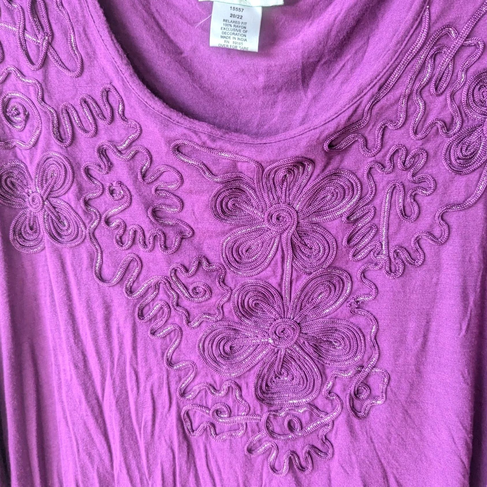 Vintage Ulla Popken Purple Tunic Top 3/4 Sleeve Embroidered Rayon Scoop Neck Plus Size 20W Casual Boho Size 3XL / US 20-22 - 2 Thumbnail