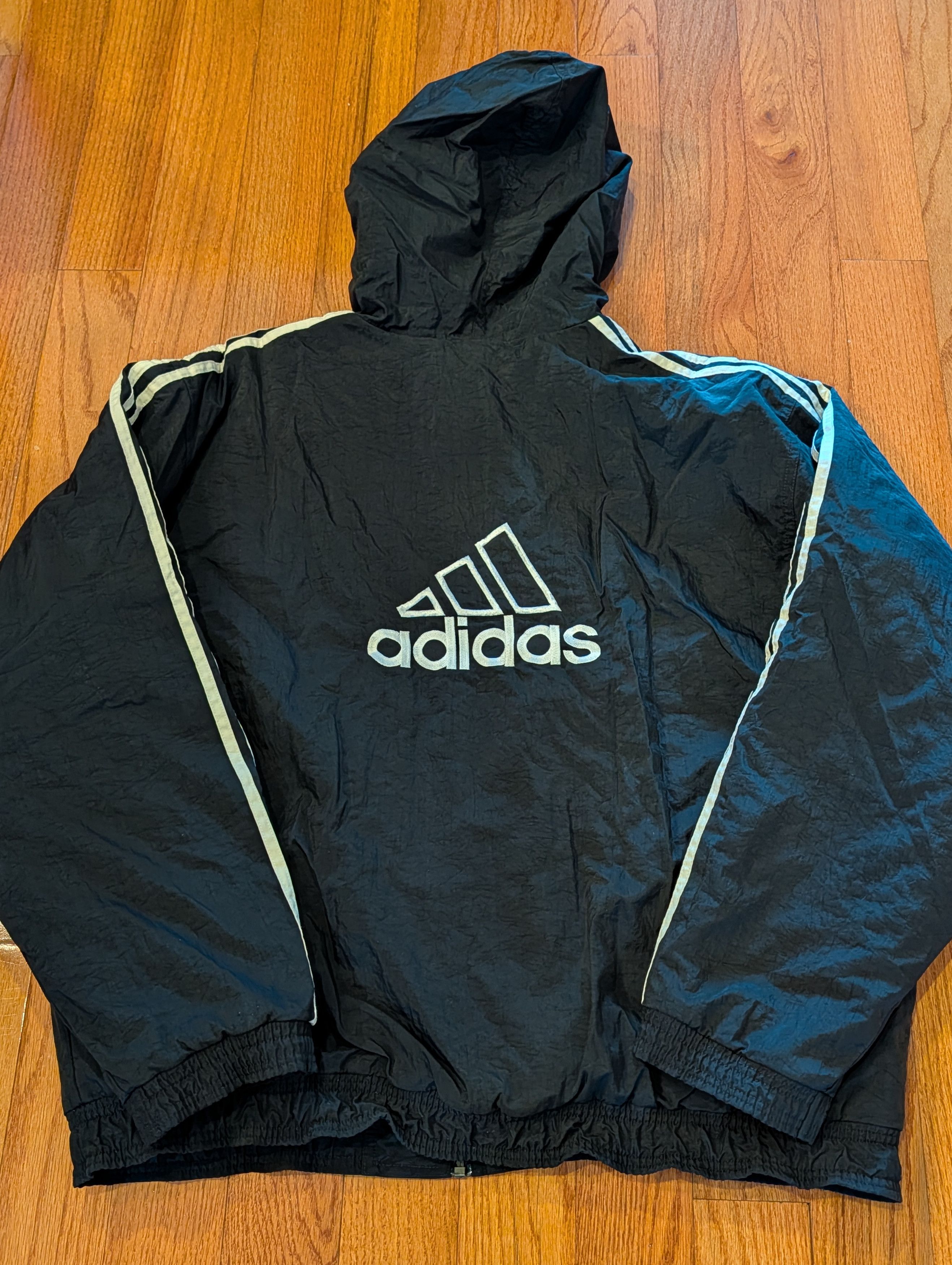 Adidas Vintage 90s Adidas Big Logo Striped Windbreaker Jacket Size US XL / EU 56 / 4 - 1 Thumbnail