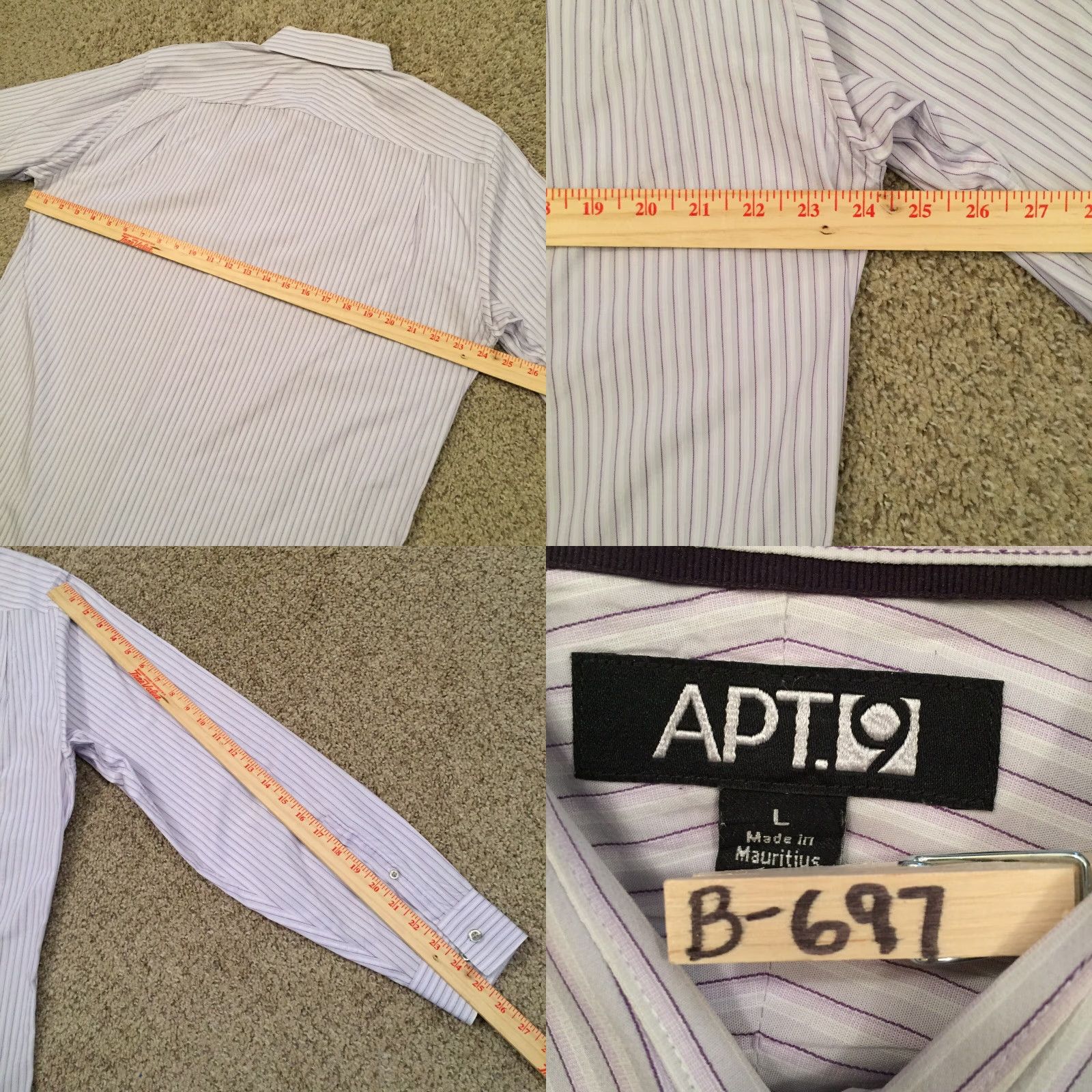 Apt. 9 Apt 9 Shirt Mens Large Purple Striped Long Sleeve Button Up Size US L / EU 52-54 / 3 - 8 Thumbnail