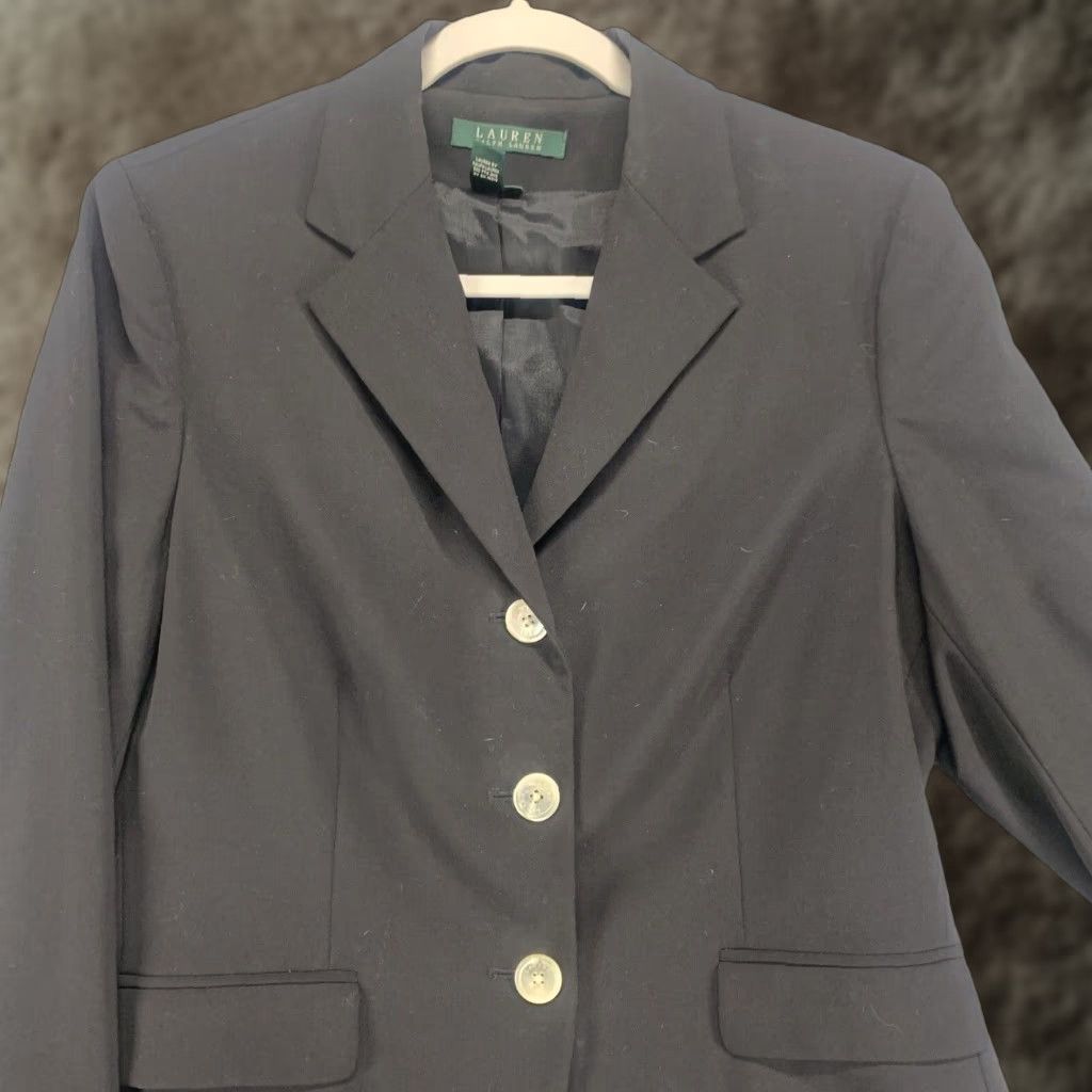 VINTAGE Lauren Ralph Lauren Women's Blazer Jacket Size 10 Wool Black 90s Casual Womens