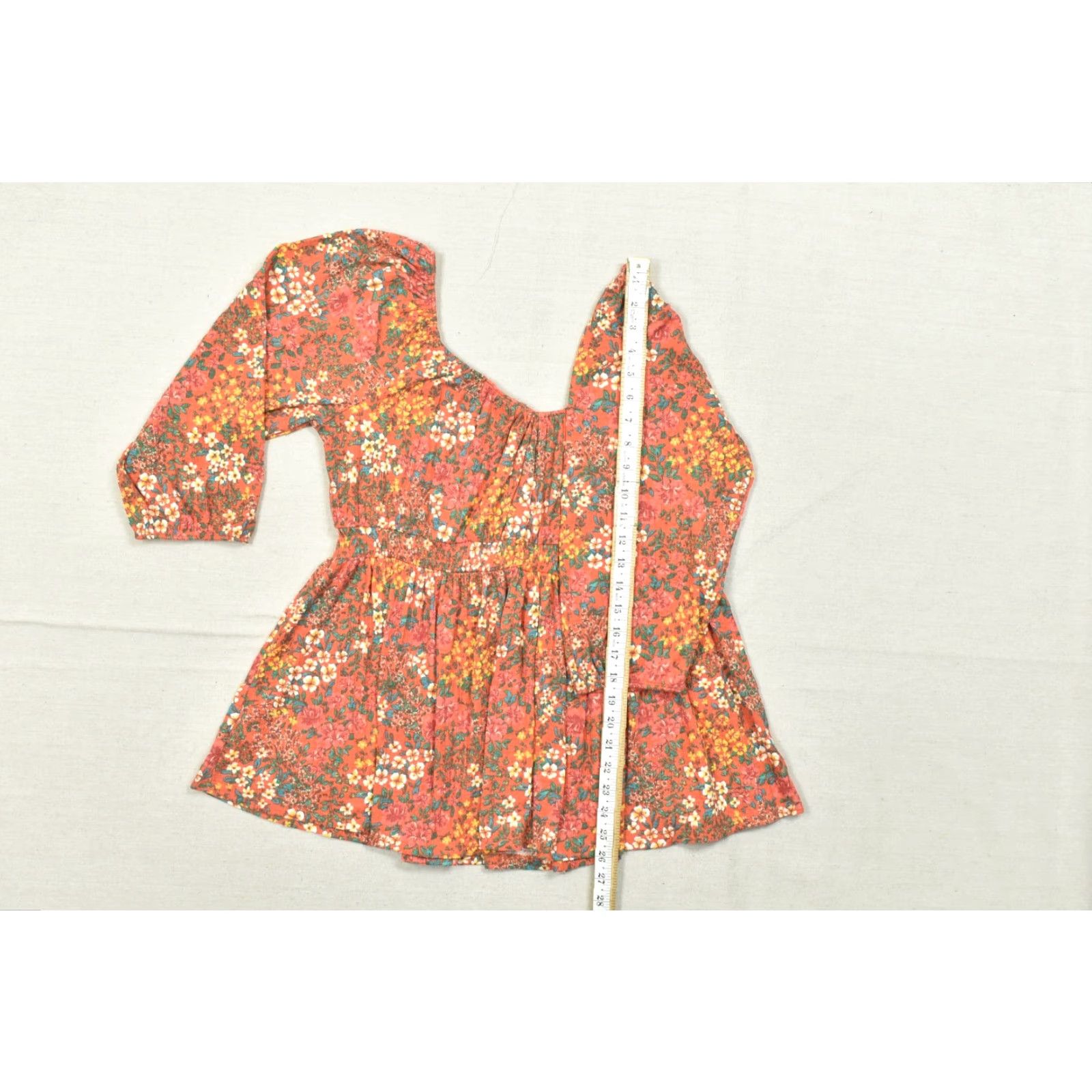 Torrid Torrid Orange Floral Smocked Waist Peplum Top 3/4 Puff Sleeve Scoop Neck Size 0 Blouse Women Size XS / US 0-2 / IT 36-38 - 4 Thumbnail