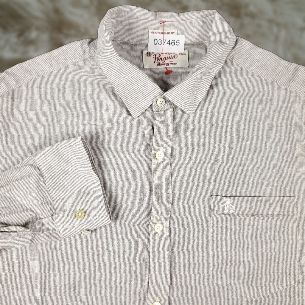 Original Penguin Original Penguin Shirt Adult 2XL Beige Striped Button-Up Long Sleeve Cotton Woven Casual Business Workwear Logo Mens Size US XXL / EU 58 / 5 - 1 Thumbnail