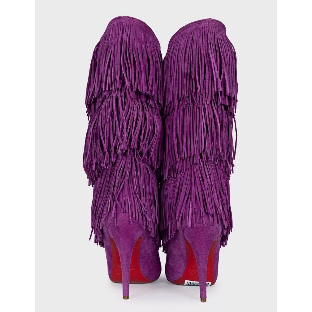 Christian Louboutin Christian Lauboutin Purple Suede Stiletto Fringe Boots Sz.37 Size US 6 / IT 36 - 4 Thumbnail