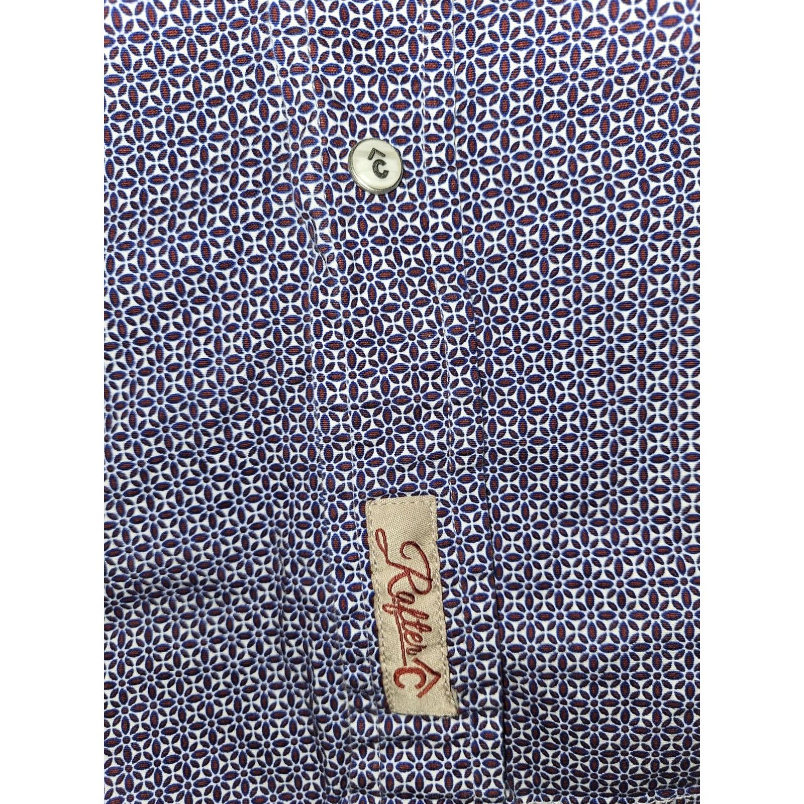 Vintage Rafter C Shirt Mens XL Blue Geometric Western Pearl Snap Stretch Long Sleeve Size US XL / EU 56 / 4 - 7 Thumbnail