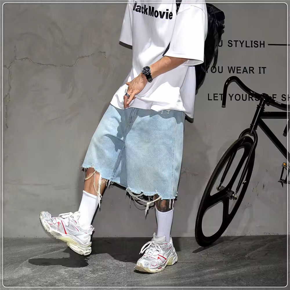 Jean Korean style ripped light jeans shorts jorts Size US 32 / EU 48 - 6 Thumbnail