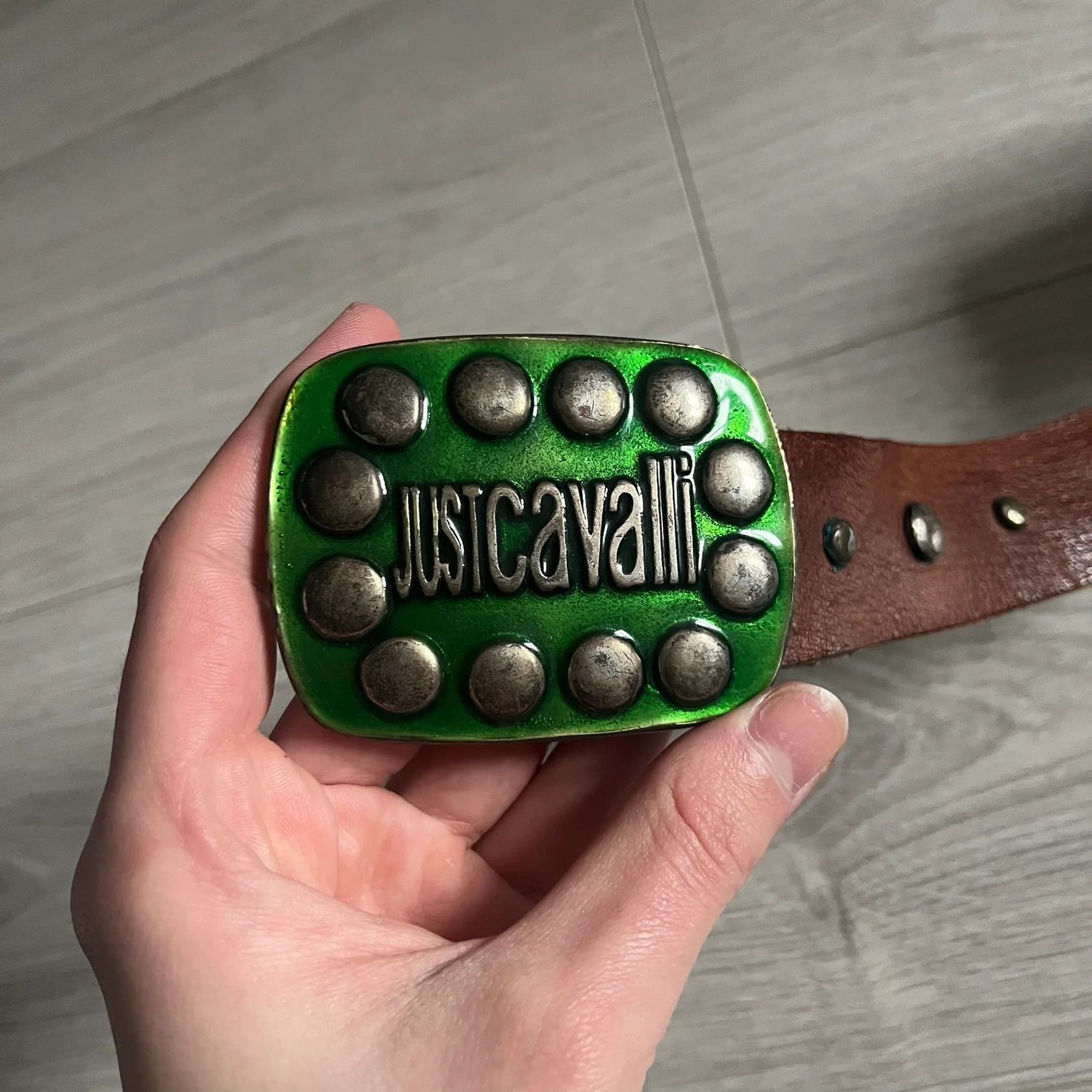 Just Cavalli Just Cavalli Green Metal Buckle Studded Belt Size ONE SIZE - 3 Thumbnail