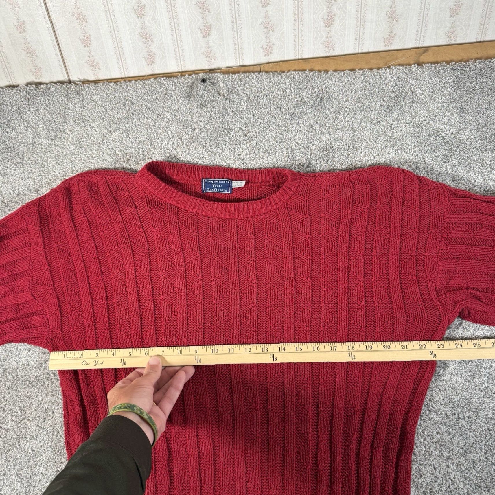 Vintage VINTAGE 90s Susquehanna Trail Outfitters Sweater Men S Oversized Knit Crew Neck Red Cotton Pullover Size US S / EU 44-46 / 1 - 3 Thumbnail