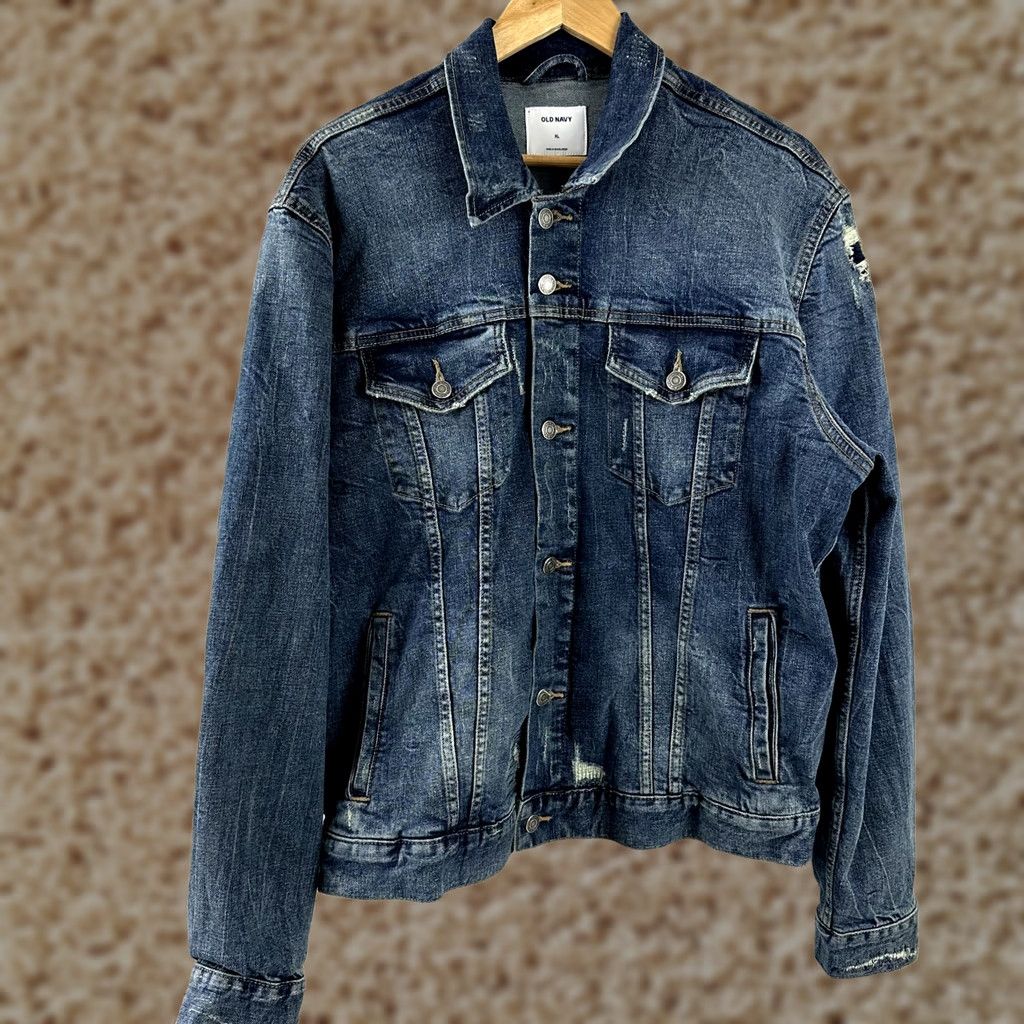 Old Navy Old Navy Denim Jacket Blue Men's XL Distressed Look EUC Denim Jacket Men XL Blue Size US 36 / EU 52 - 1 Thumbnail