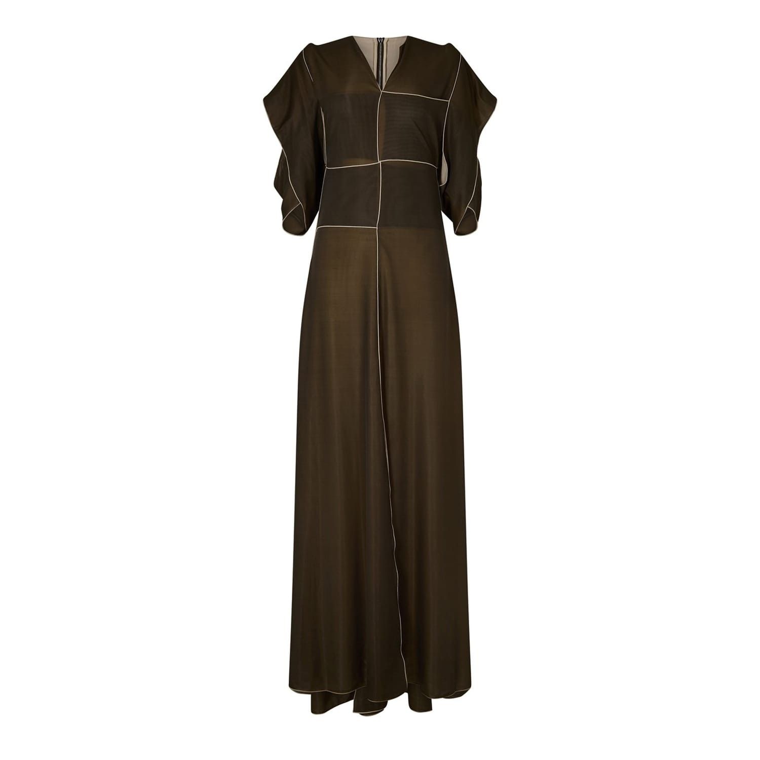 Bottega Veneta V-Neck Maxi Corsetry Dress in Green
