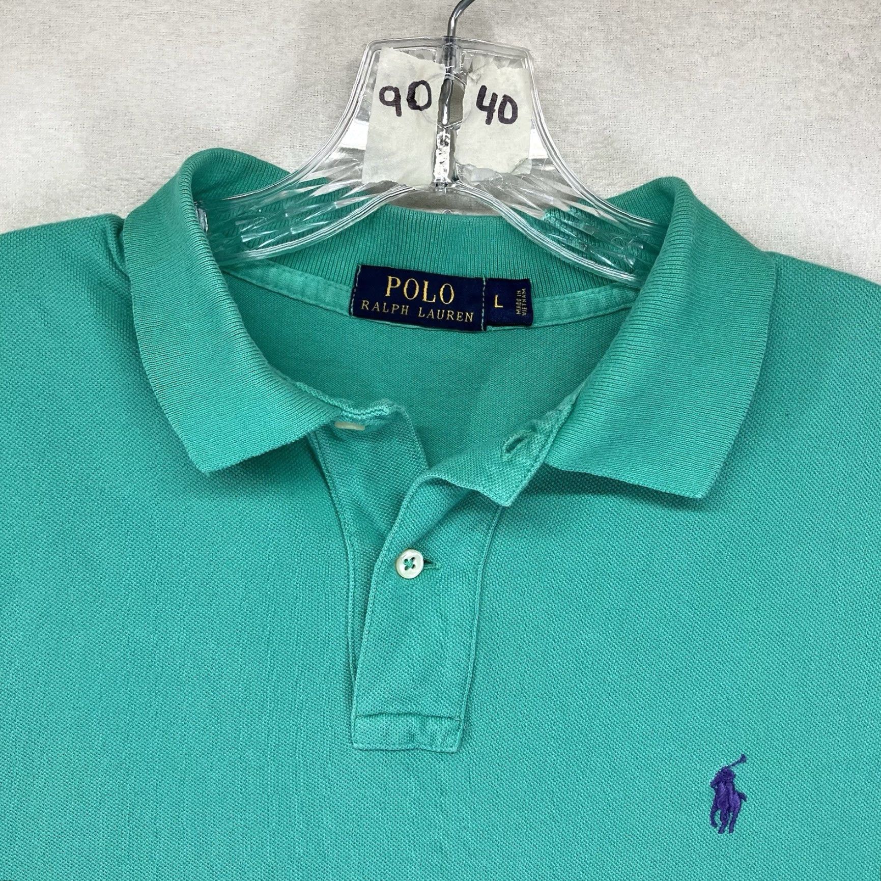 Polo Ralph Lauren VINTAGE Polo Ralph Lauren Custom Polo Shirt Mens Large Mint Green Short Sleeve Embroidered Purple Pony Classic Preppy Size US L / EU 52-54 / 3 - 5 Thumbnail