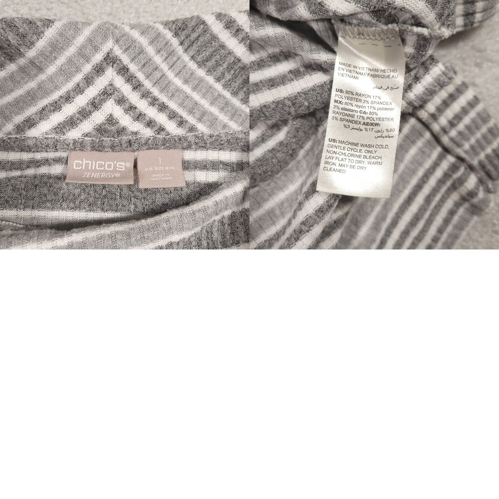 Vintage Chico's Zenergy Women's Striped Cowl-Neck Top Grey Size M Medium Stretch Shirt Womens Size M / US 6-8 / IT 42-44 - 8 Thumbnail