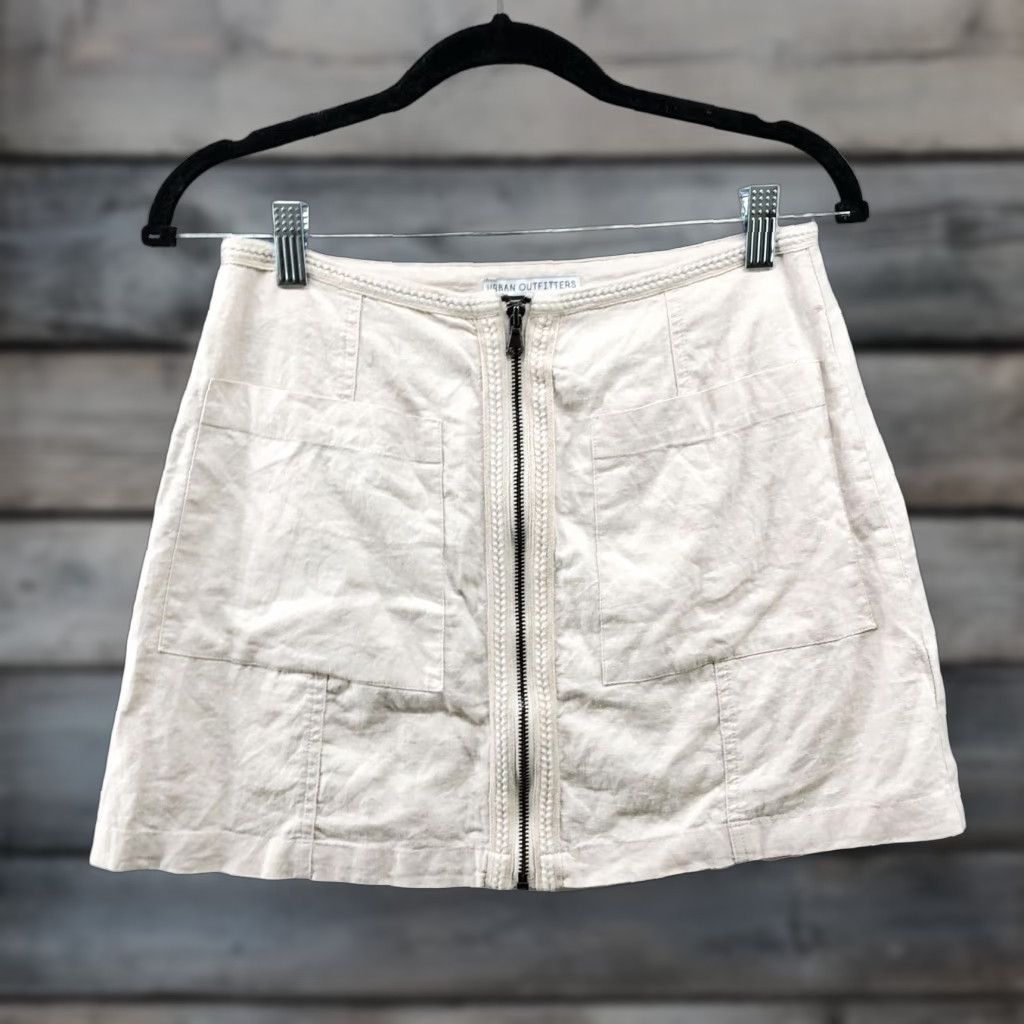 Urban Outfitters Urban Outfitters Mini Skirt Womens Small Linen Blend Zip Front Beige Lightweight Size 28" / US 6 / IT 42 - 1 Thumbnail
