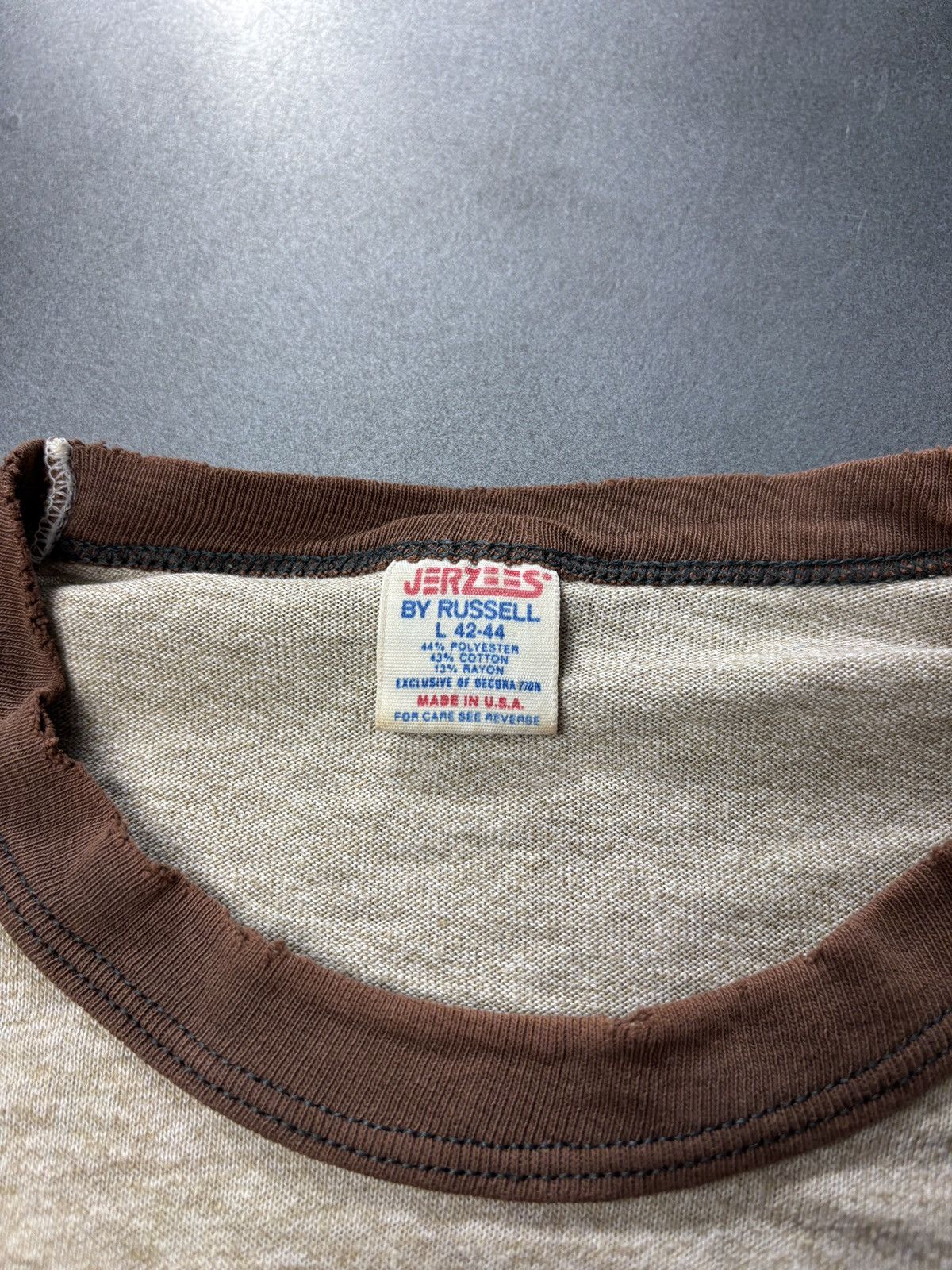 Vintage 1980s Ringer Tee Vintage Made in USA Camp Shirt Jerzees Russ Size US S / EU 44-46 / 1 - 5 Thumbnail
