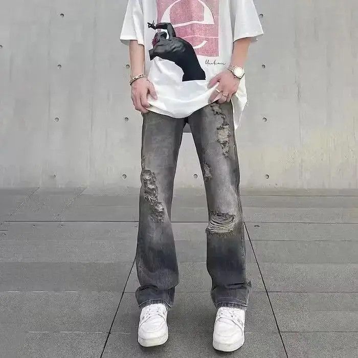 Japanese Brand Distressed Gray Denim Jeans Size US 32 / EU 48 - 4 Thumbnail