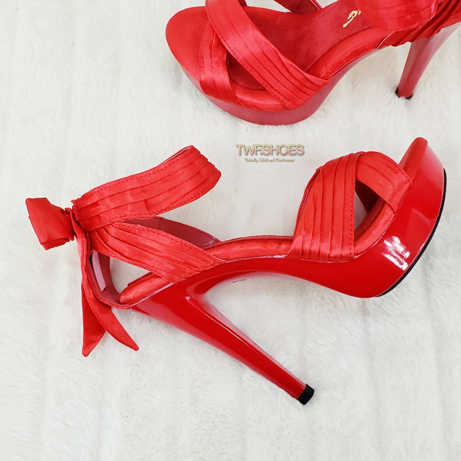 Other Cocktail 568 Red Pleated Satin Back Bow Platform Shoe 5" Hig Size US 8 / IT 38 - 7 Thumbnail