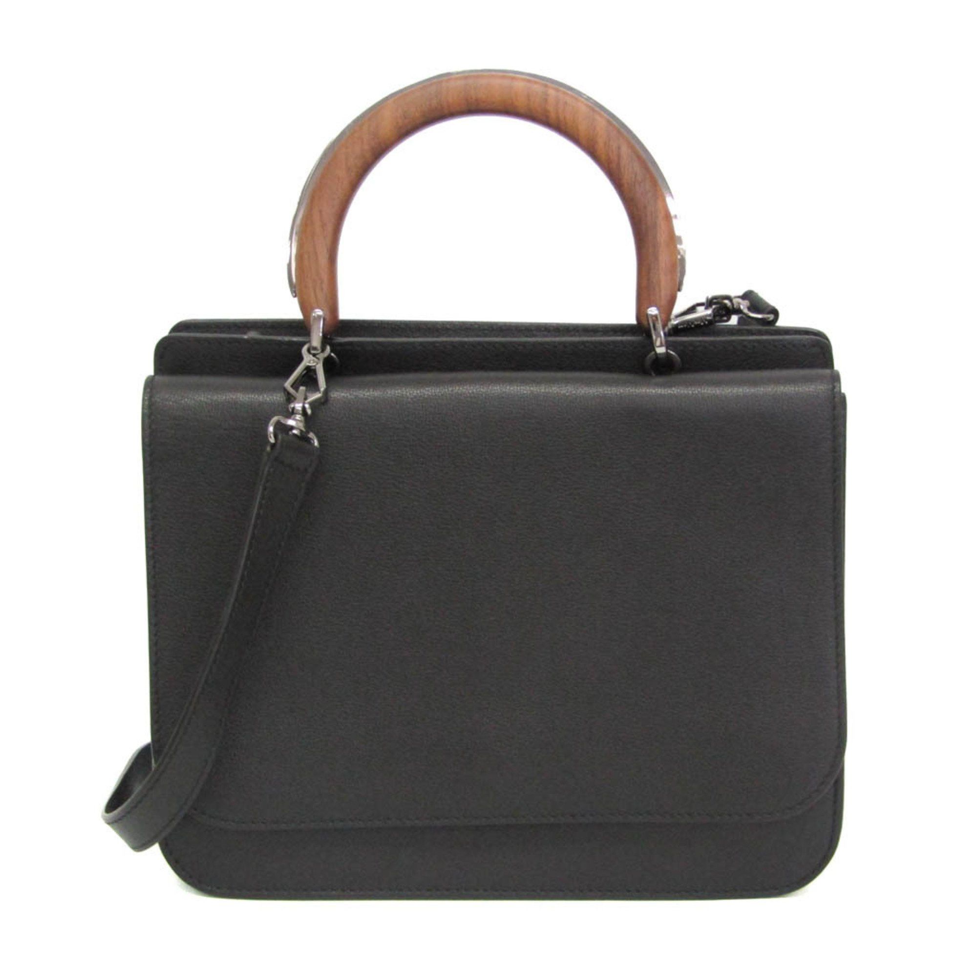 Max Mara Max Mara Wooden Handle Flap Bag Women's Leather,Wood Handbag,Shoulder Bag Black Size ONE SIZE - 1 Thumbnail