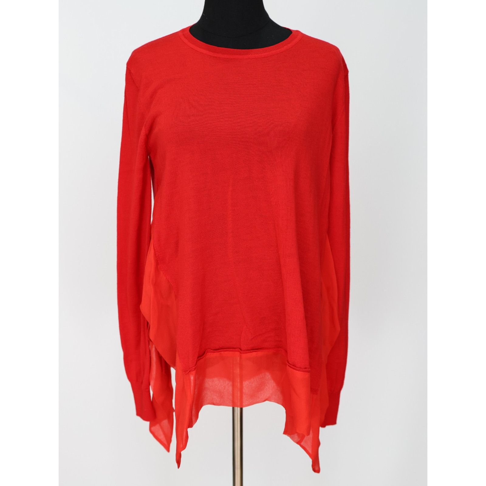 Emilio Pucci EMILIO PUCCI Red Wool Tunic Tie-Side Chiffon Hem Top Size S Size S / US 4 / IT 40 - 2 Thumbnail